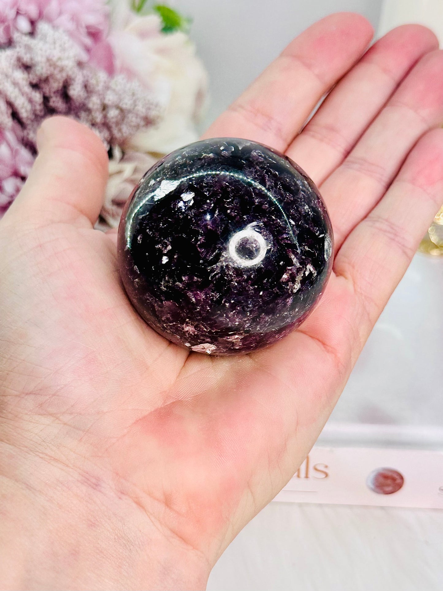 The Most Absolutely Divine Sparkling Purple Mica | Lepidolite Sphere 191grams On Stand