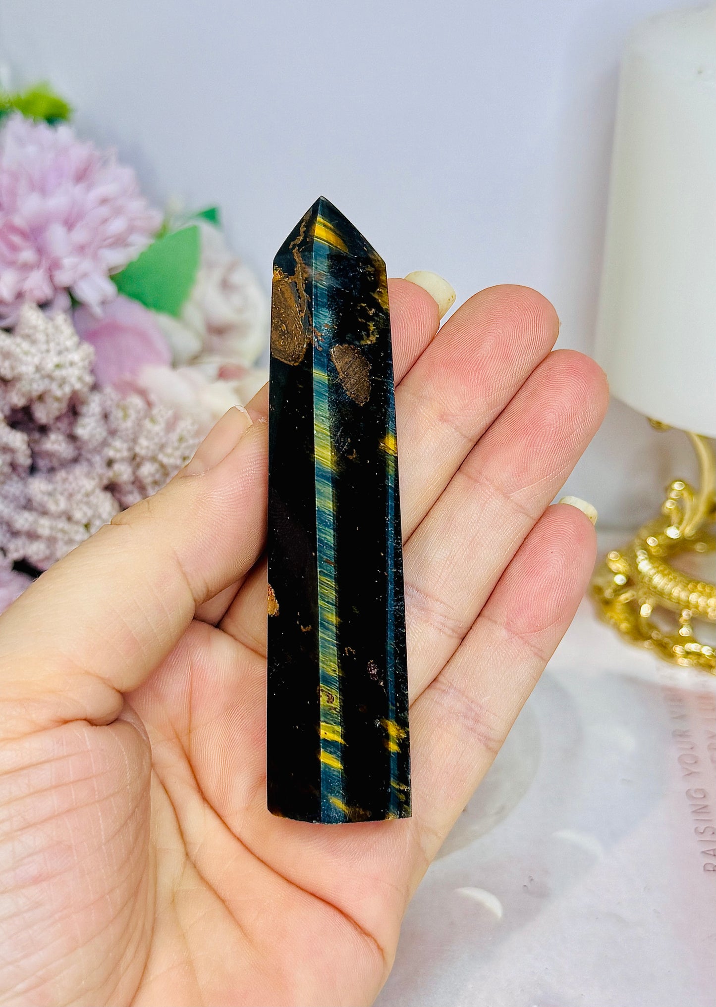 Blue & Gold Flash Tigers Eye Tower 9.5cm