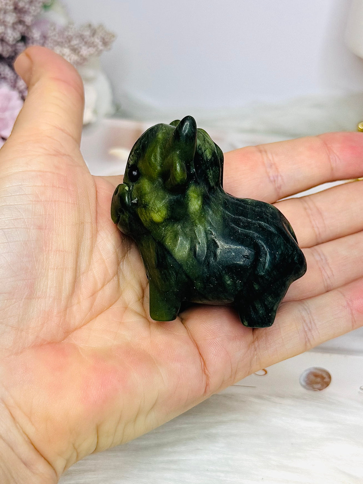 Green Jade Highland Cow Carving 6cm