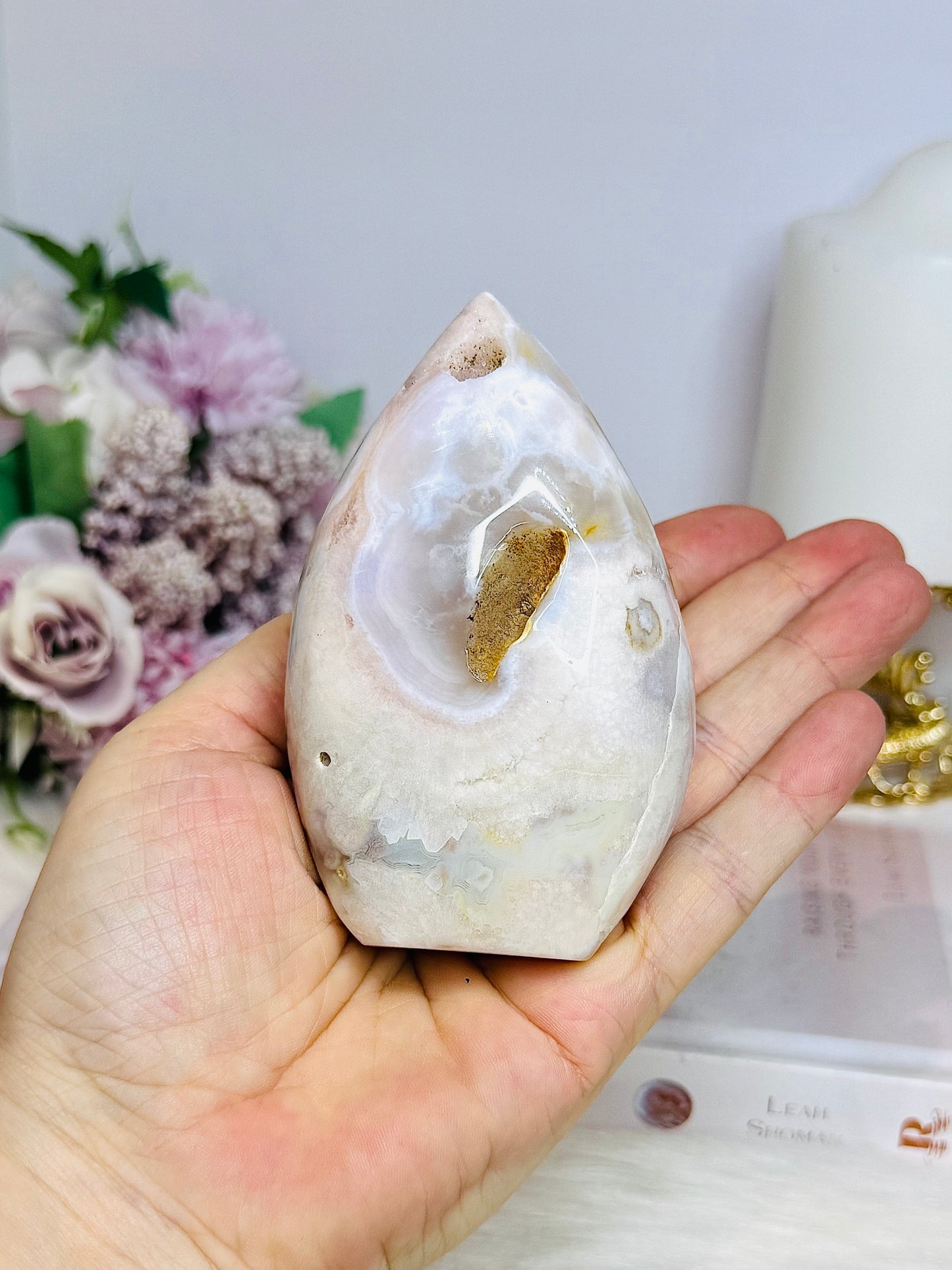 Druzy Pink Amethyst X Flower Agate Freeform | Flame 10cm 303g