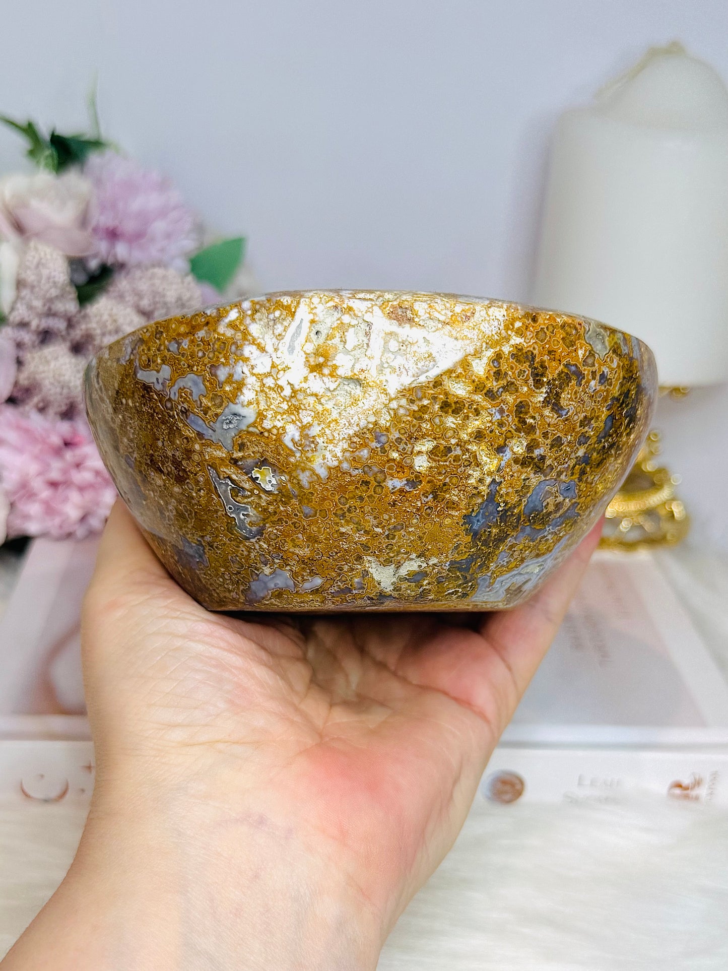 Large Orbicular Ocean Jasper Chunky Bowl 11.5cm 986g