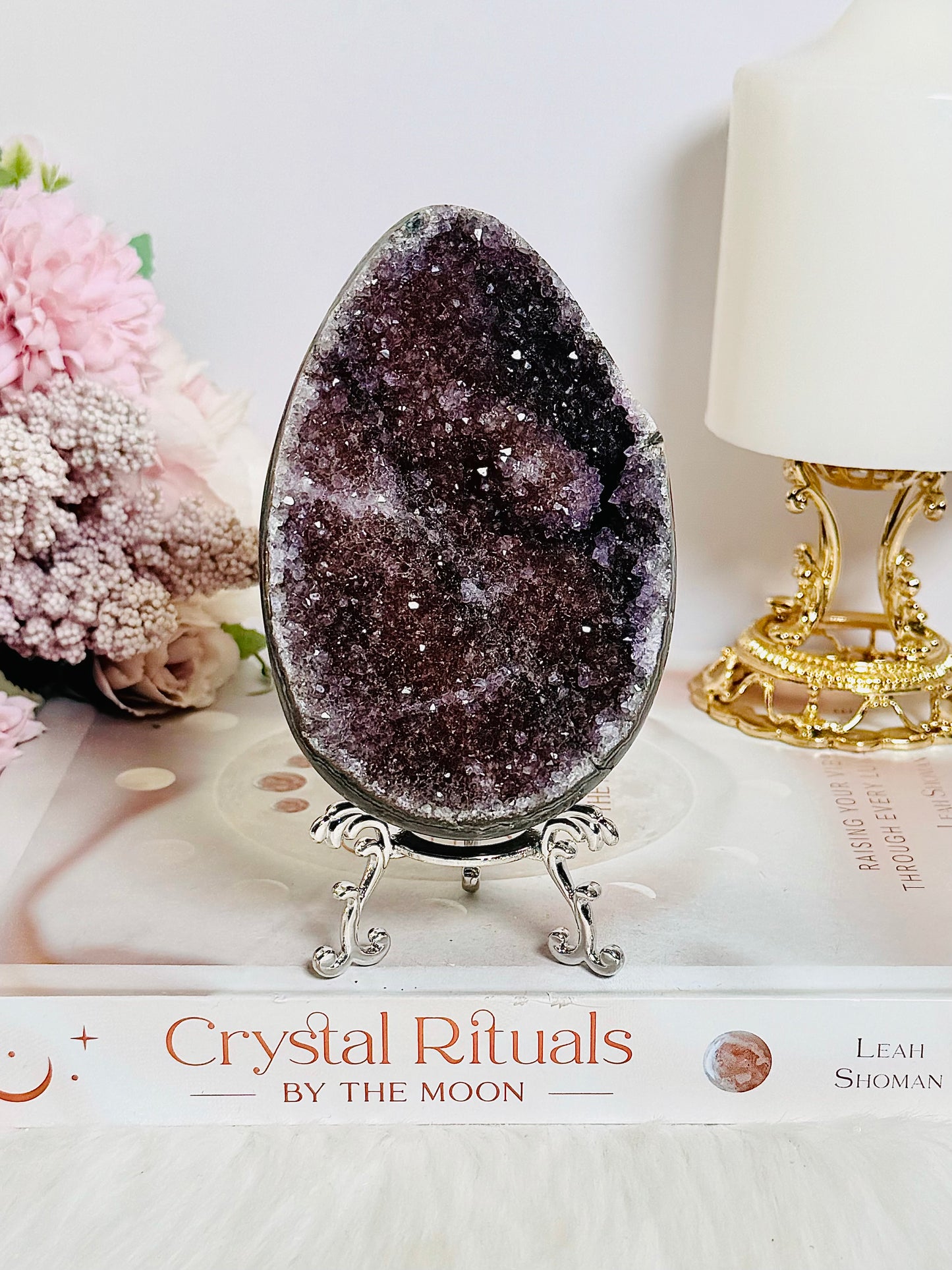 ⚜️ SALE ⚜️ Absolutely Divine Large 445gram Natural Amethyst Cluster Egg On Stand (surface crack in back)