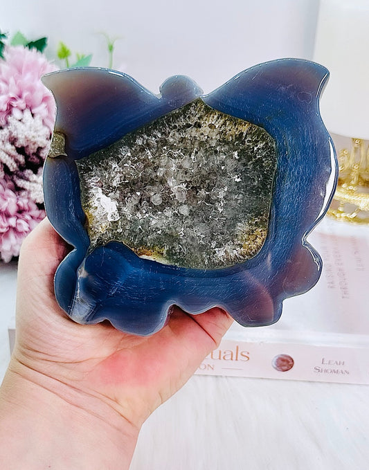 Wow! Incredible Large 424gram Druzy Agate Butterfly Carving 11cm