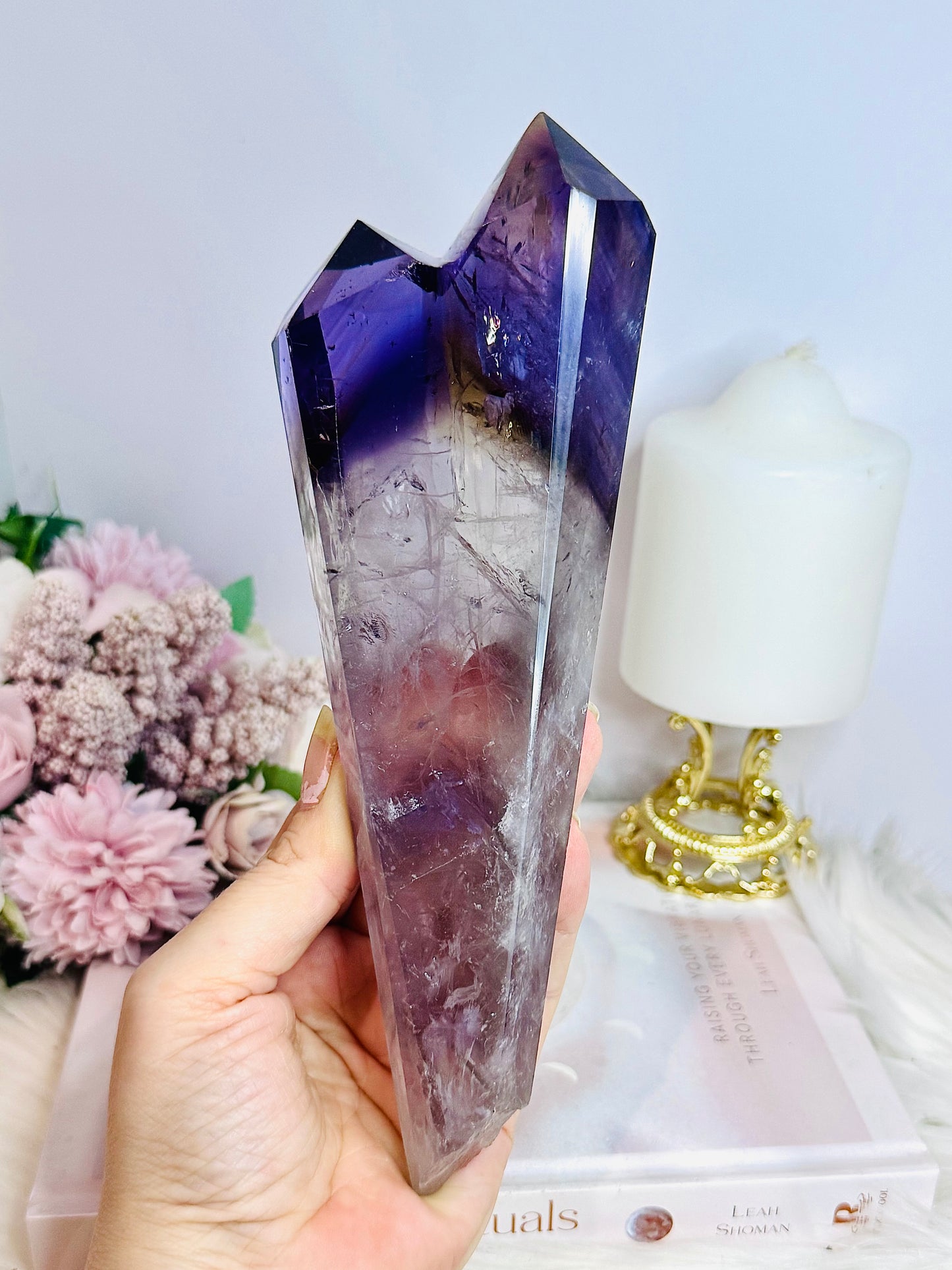 Large High Grade Amethyst with Ametrine Inclusions Double Tower 21.5cm