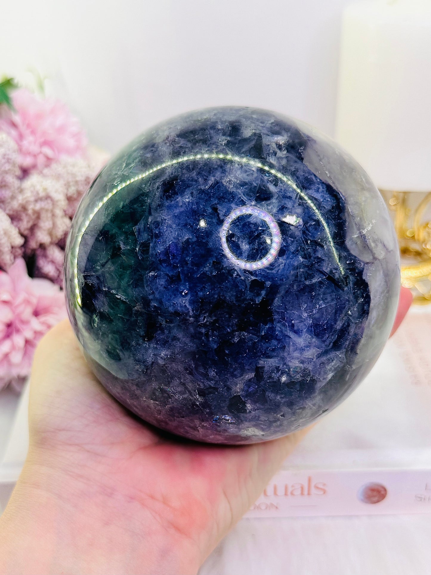 Huge Gorgeous 1.93KG Purple & Green Fluorite Sphere On Stand