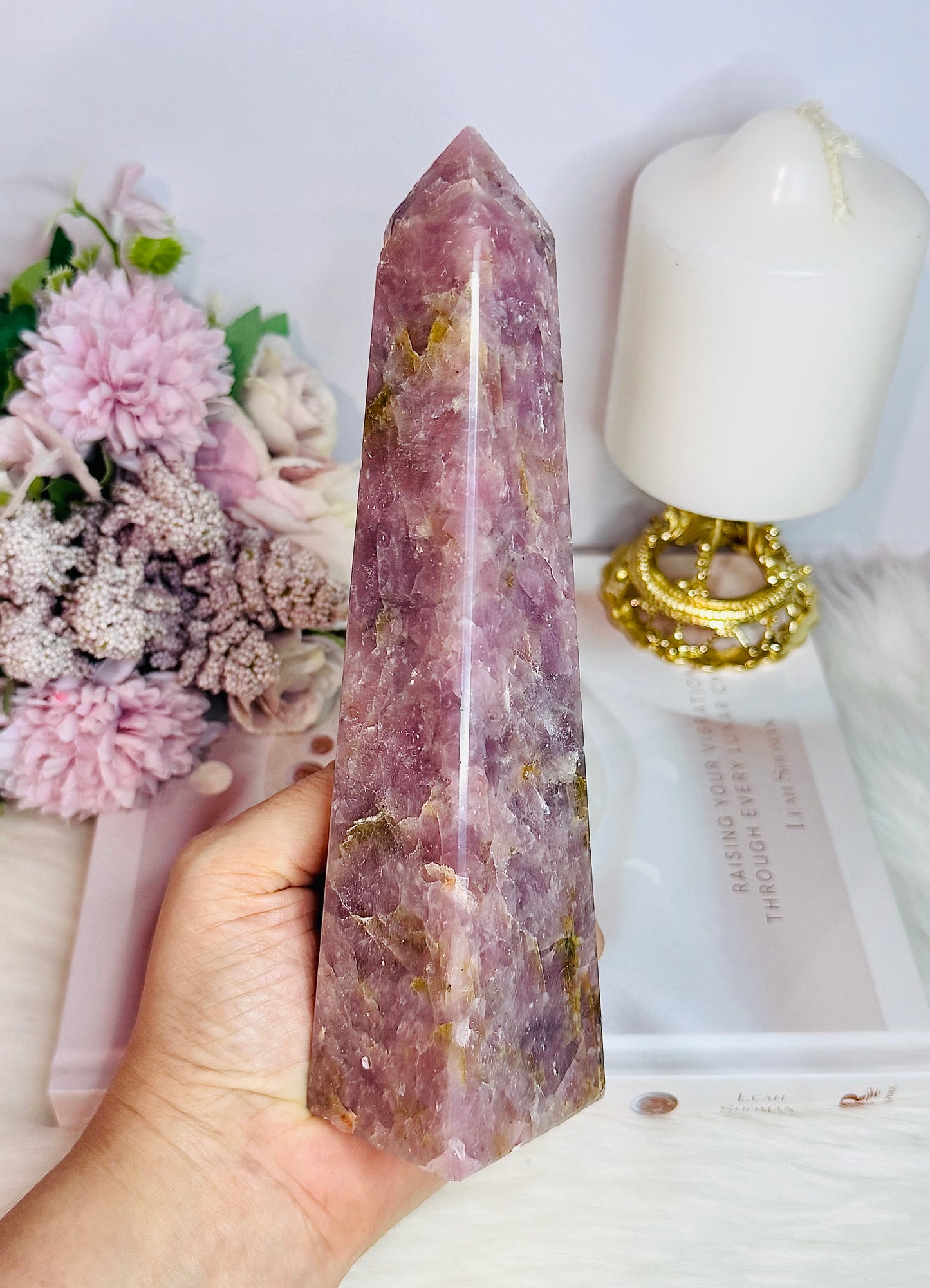 Natural Lepidolite Large 19.5cm Obelisk | Tower From Brazil with Natural Lines