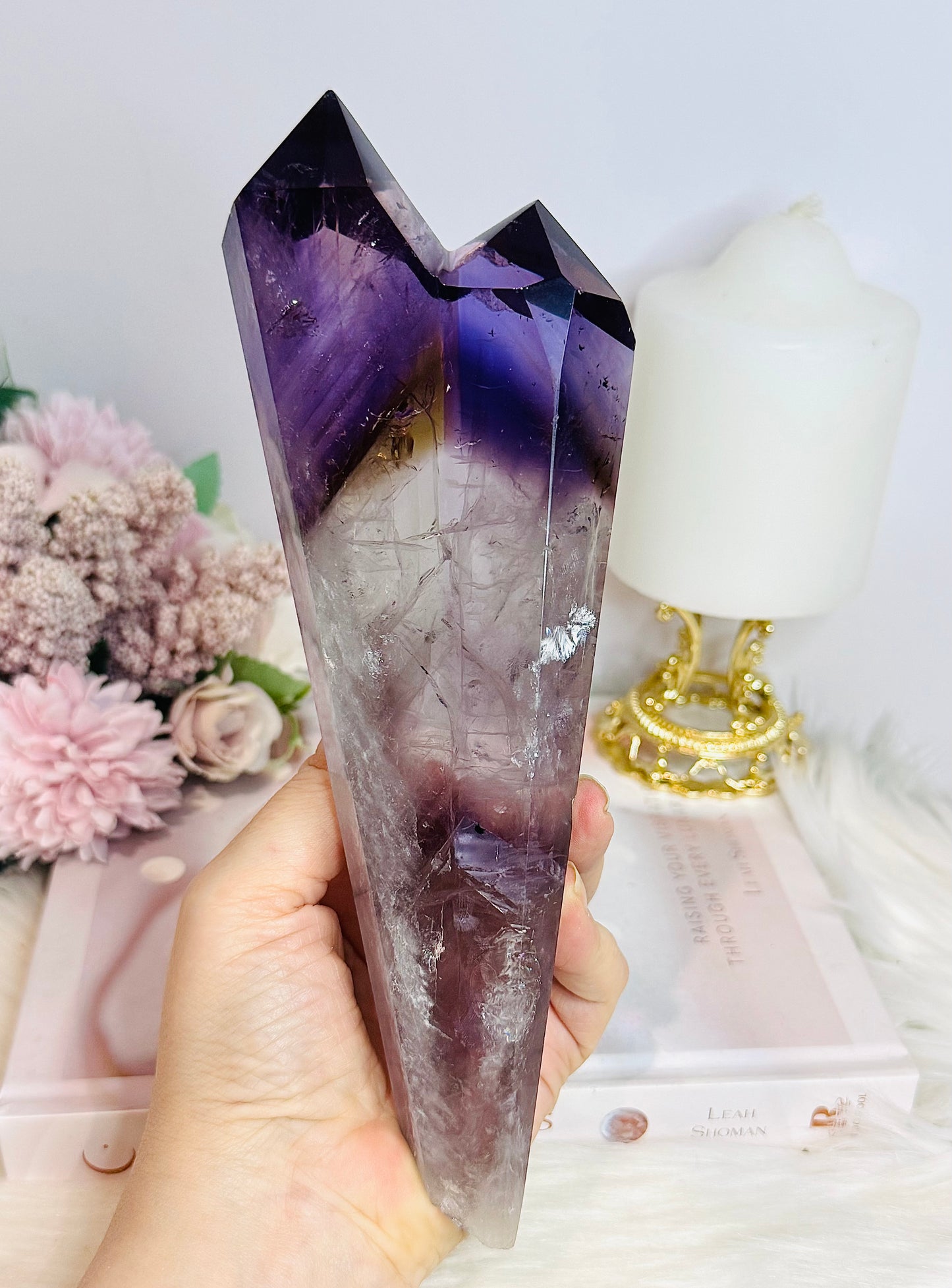 Large High Grade Amethyst with Ametrine Inclusions Double Tower 21.5cm