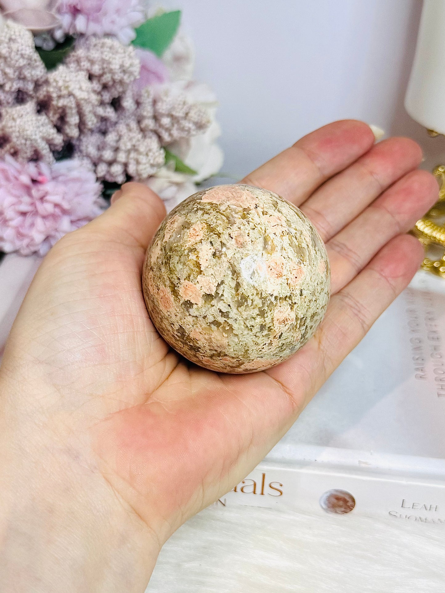 Unakite Sphere on Stand 205g