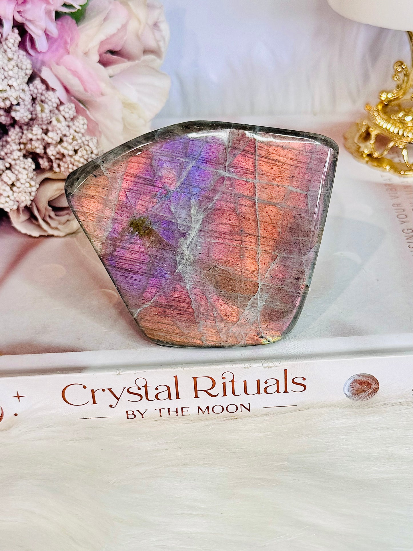 Wow! Incredible Pink, Purple & Orange Flash Natural Labradorite Polished Freeform 324grams