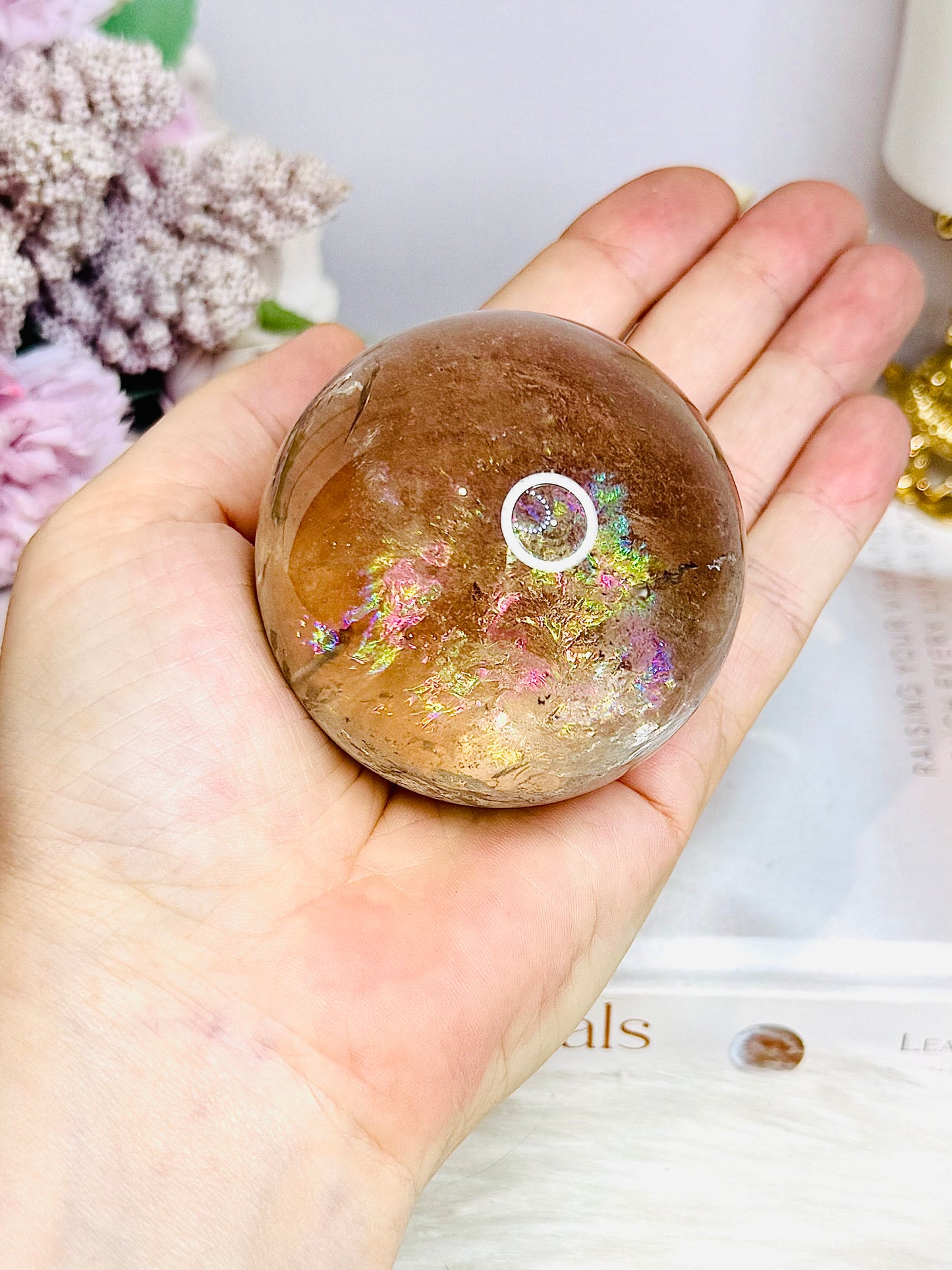 High Grade Smokey Quartz Sphere Full of Rainbows on Stand 307g