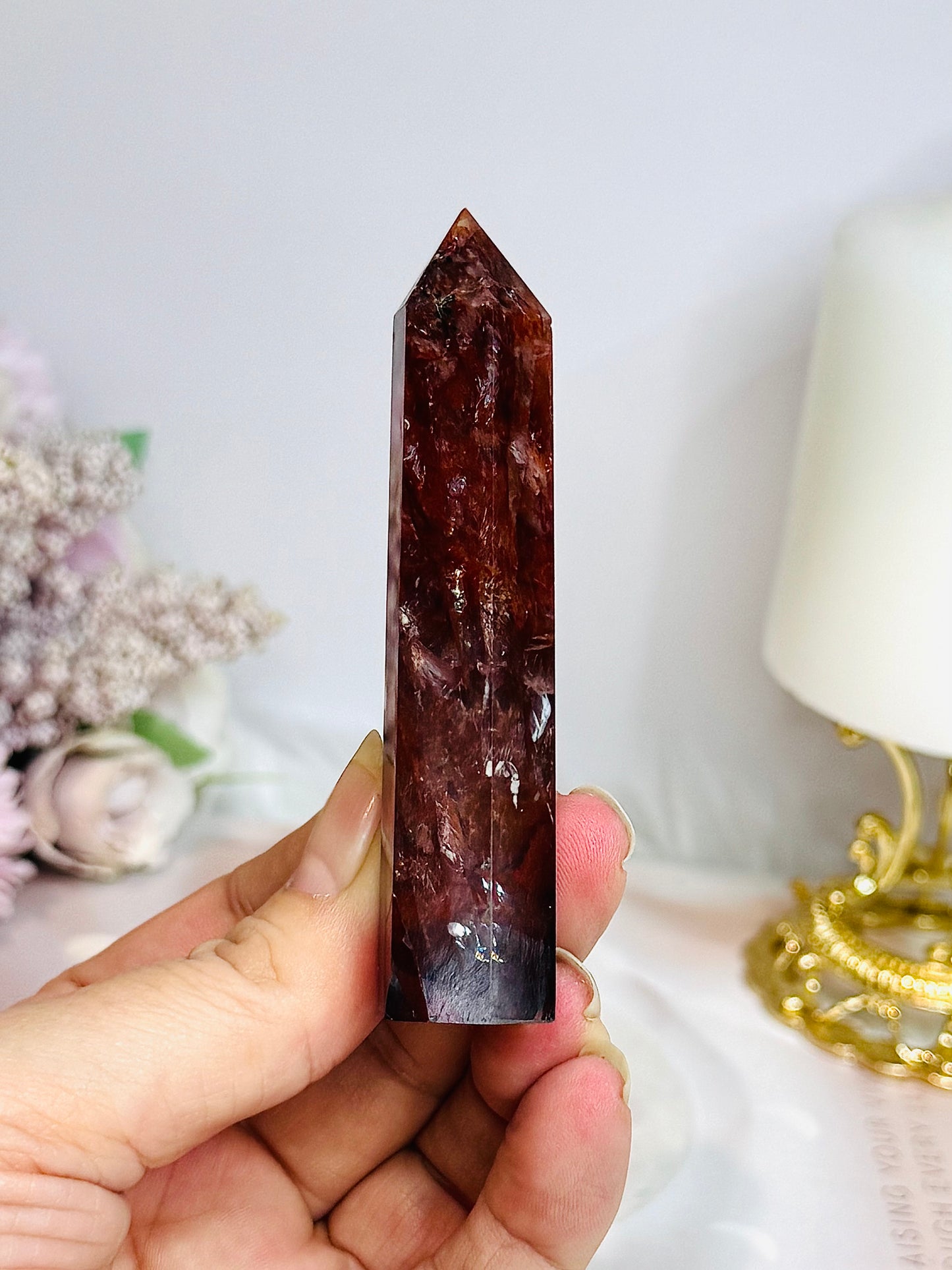 High Grade Fire Quartz Tower with Rainbows 8.5cm