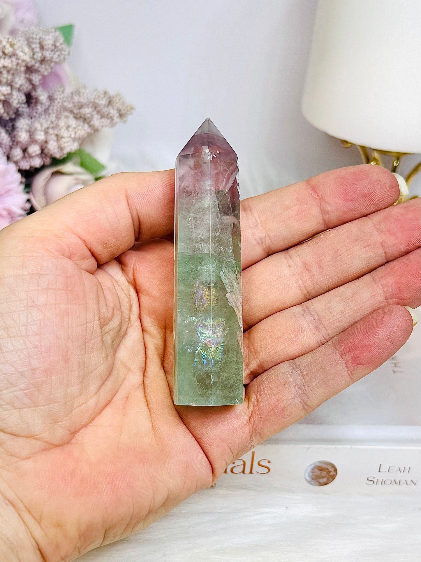 High Grade Fluorite Tower with Rainbows 8cm