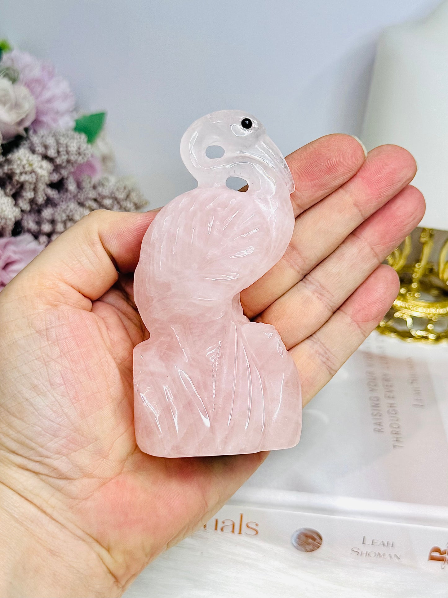 Rose Quartz Flamingo Carving 12cm