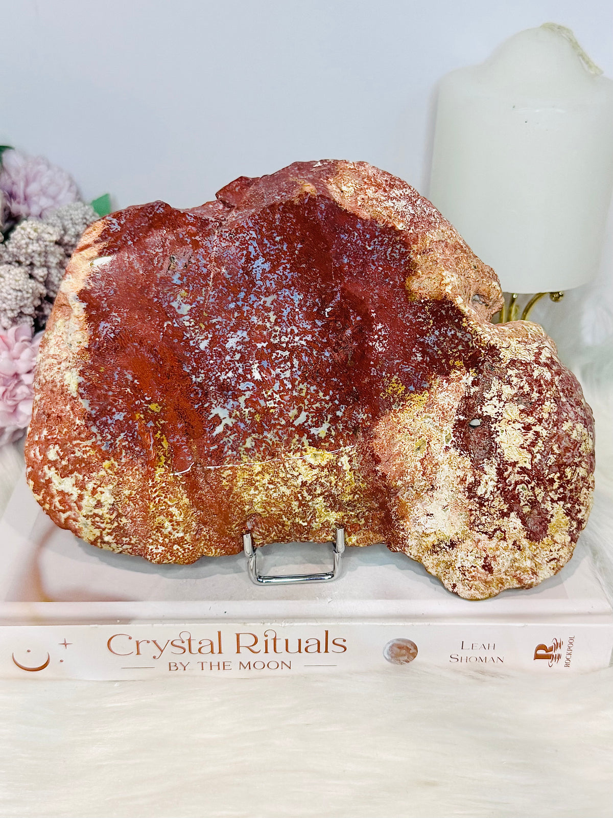 Large High Grade Ocean Jasper Druzy Slab On Stand 19cm 913g
