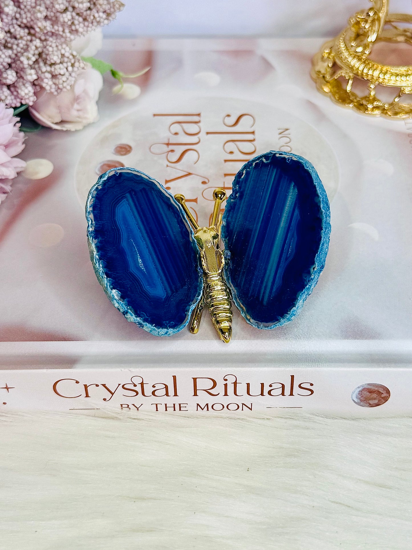 Beautiful Blue (dyed) & Gold Agate Butterfly