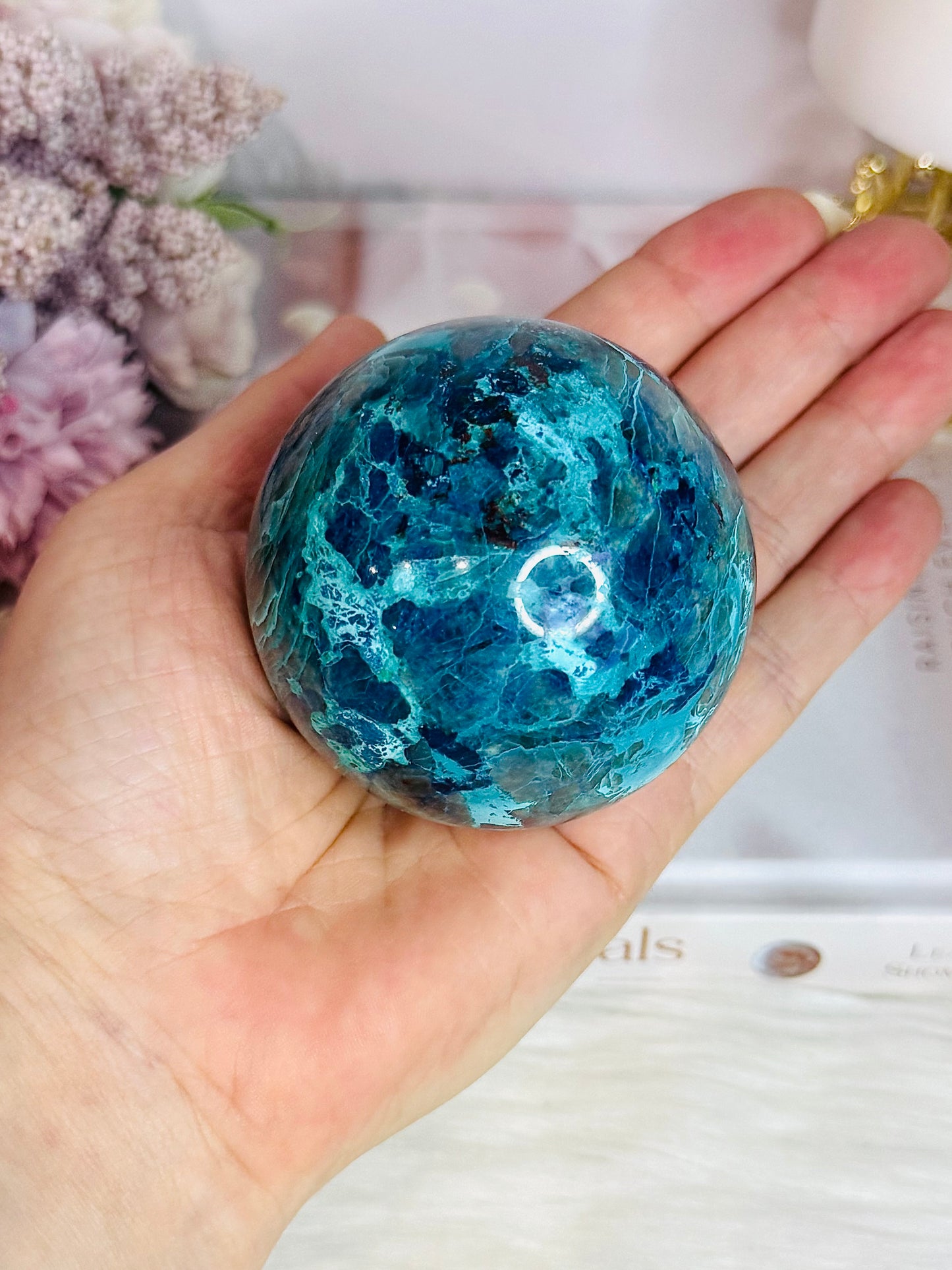 Absolutely Incredible High Grade Chrysocolla Sphere on Stand 339grams