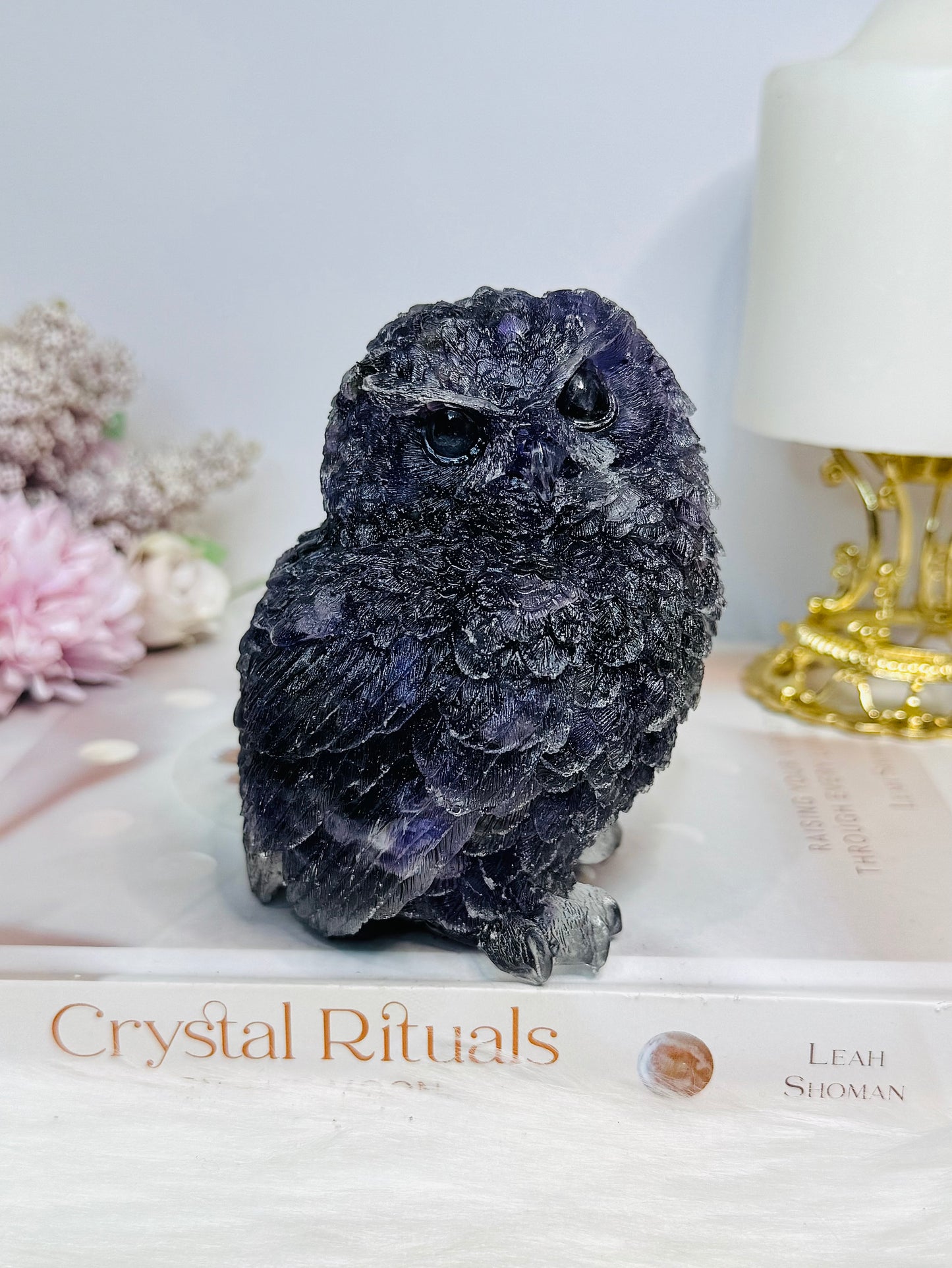 Large Amethyst Filled Resin Owl 10cm 621g