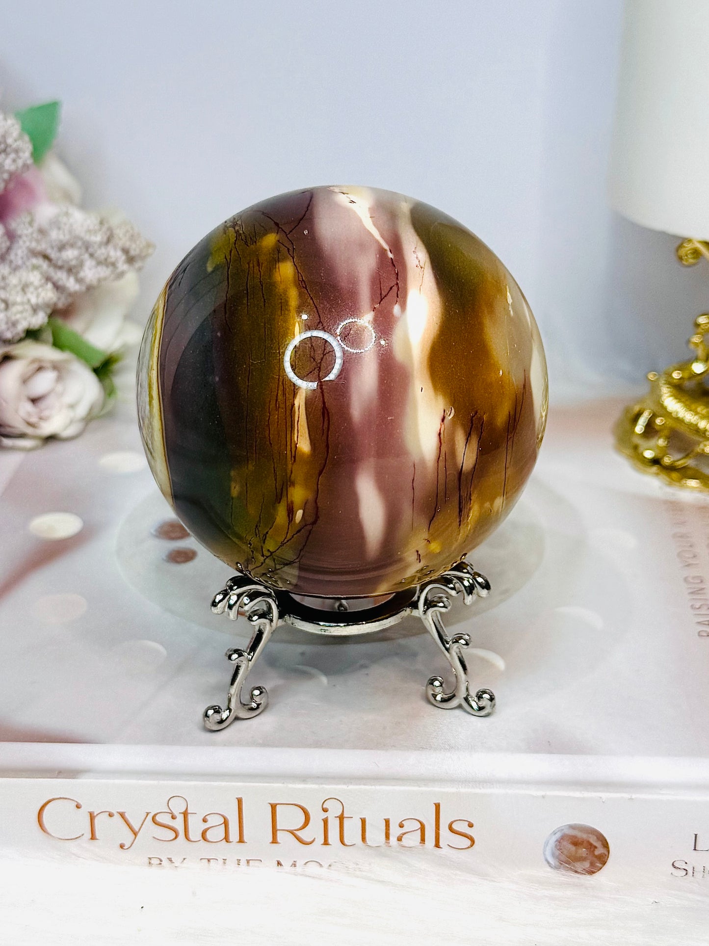 Large Mookaite Jasper Sphere on Stand 520g