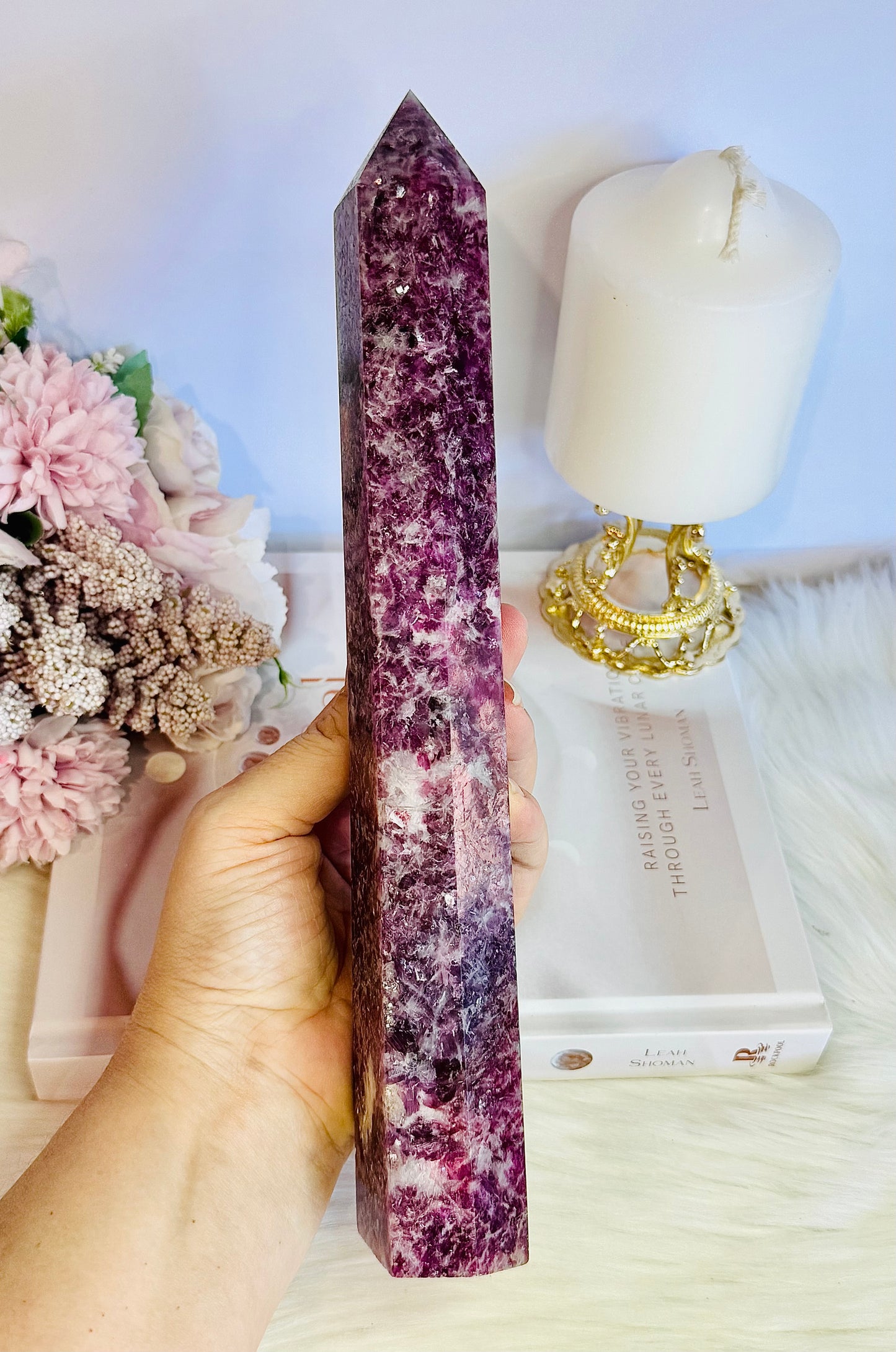 Tall Large 26.5cm Purple Lepidolite Tower