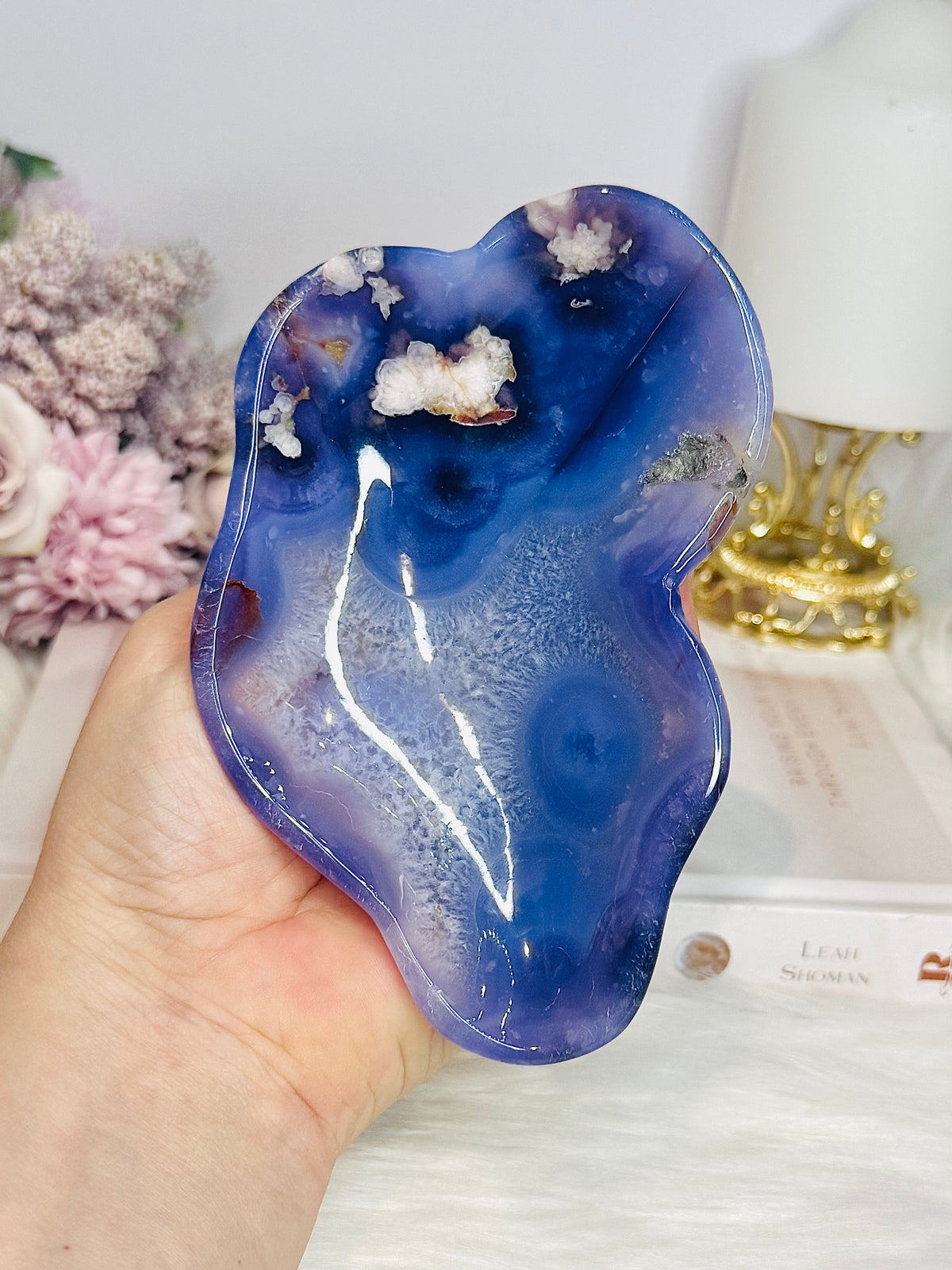 High Grade Blue Flower Agate Bowl 13cm 265g