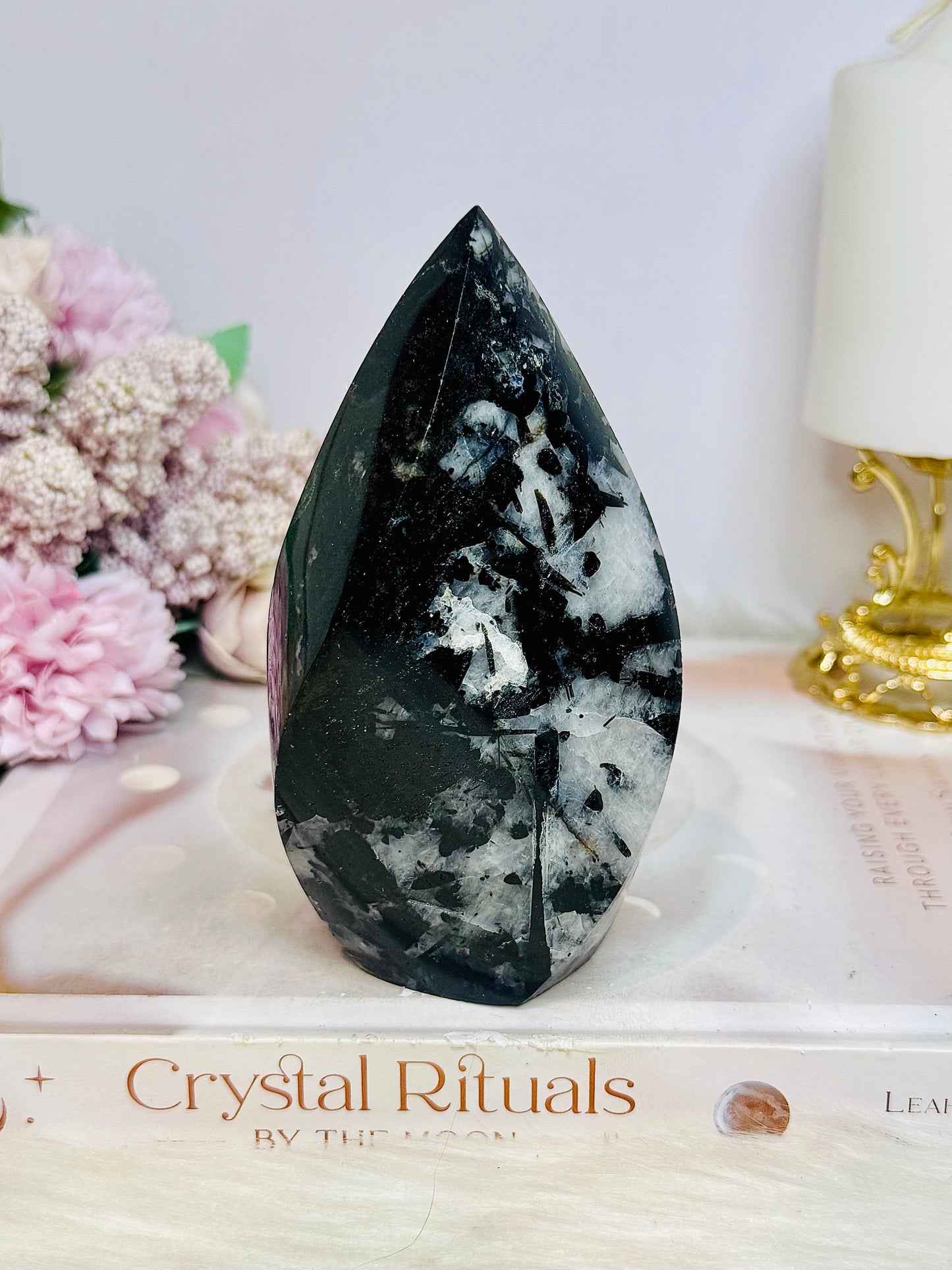 Black Tourmaline in Quartz Carved Flame From Brazil 12.5cm 491g