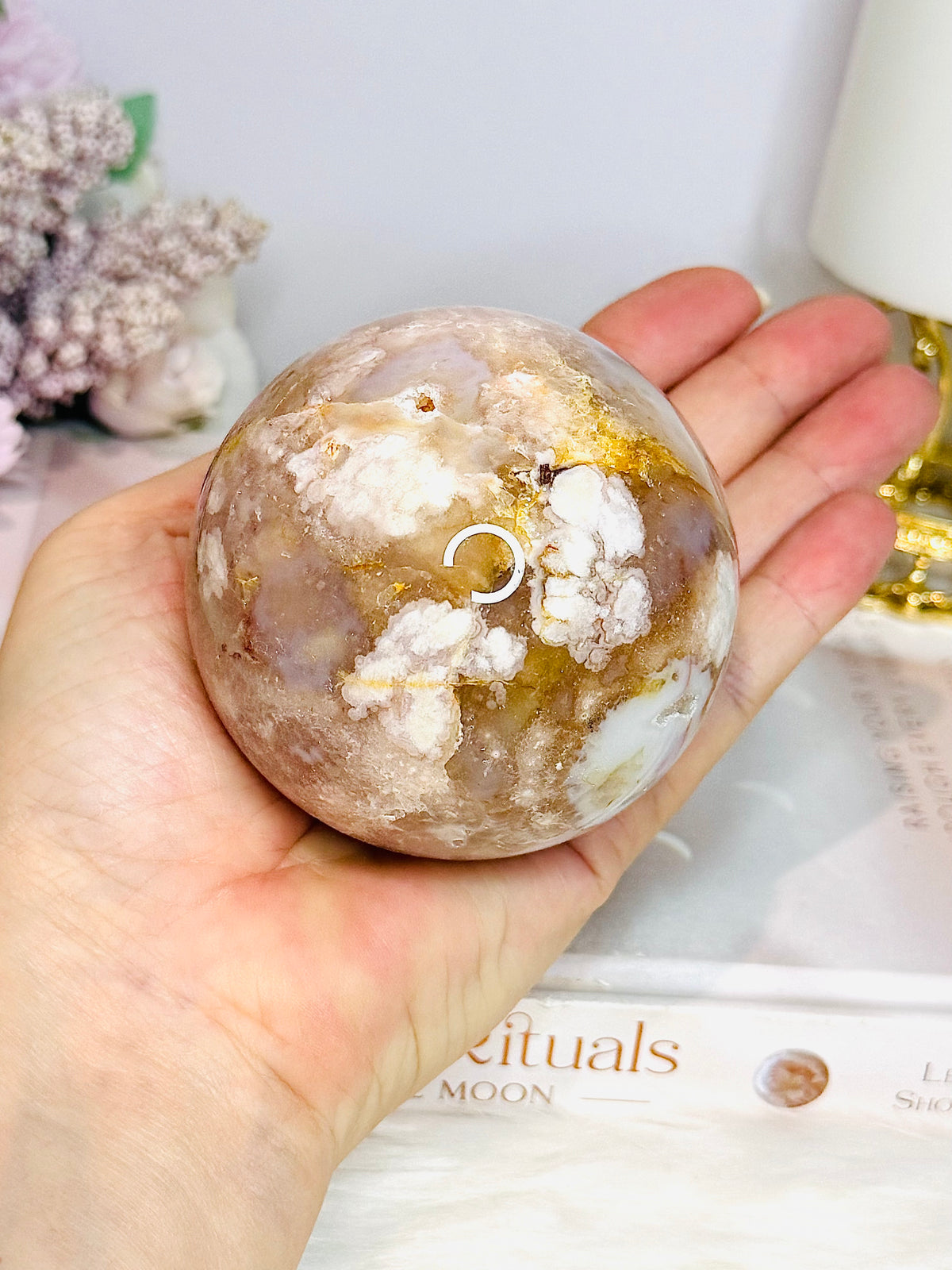 Large Flower Agate Sphere on Stand 521g