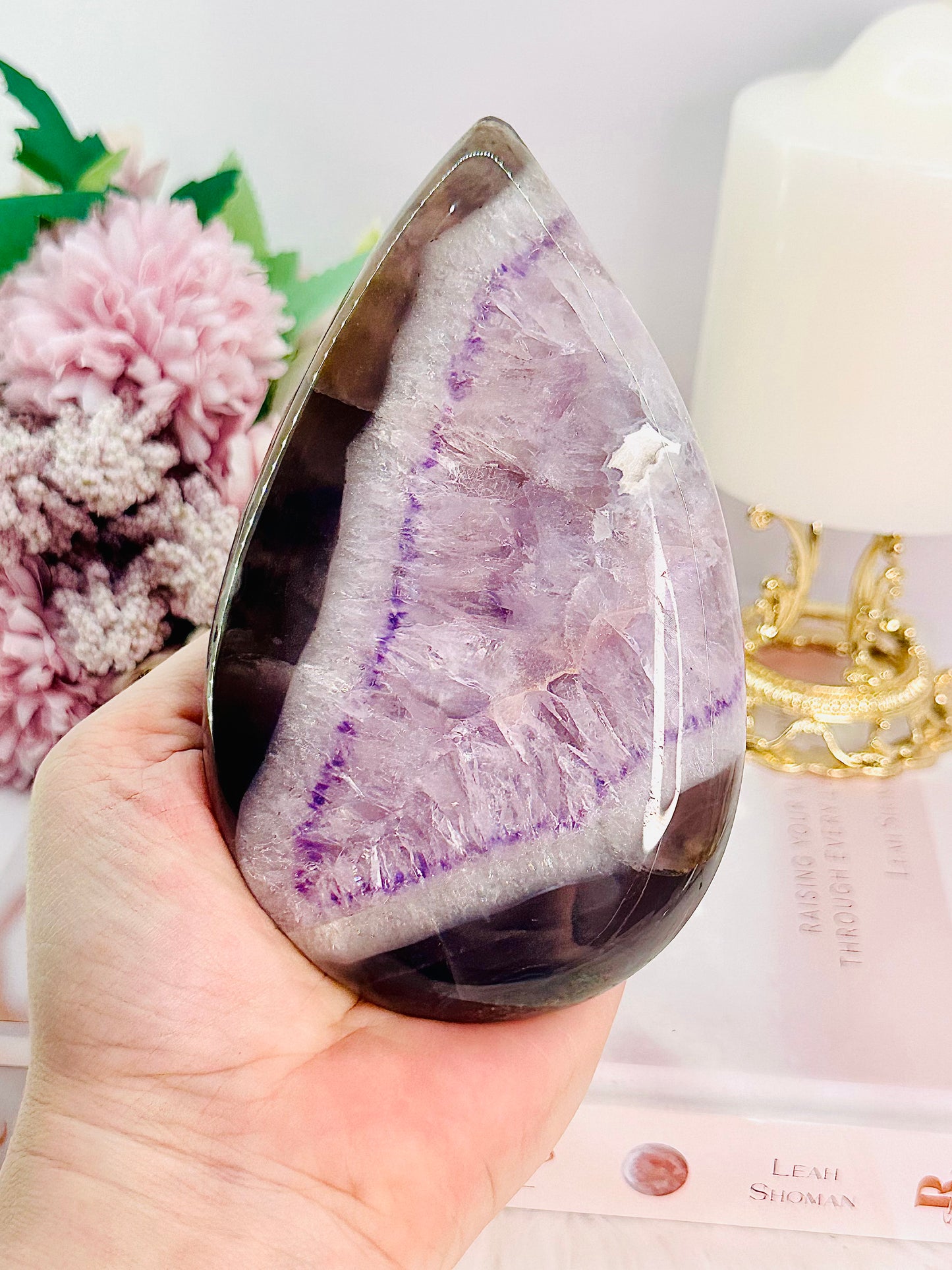 Classy & Fabulous 13cm Chunky Amethyst Agate Teardrop | Flame From Brazil On Stand