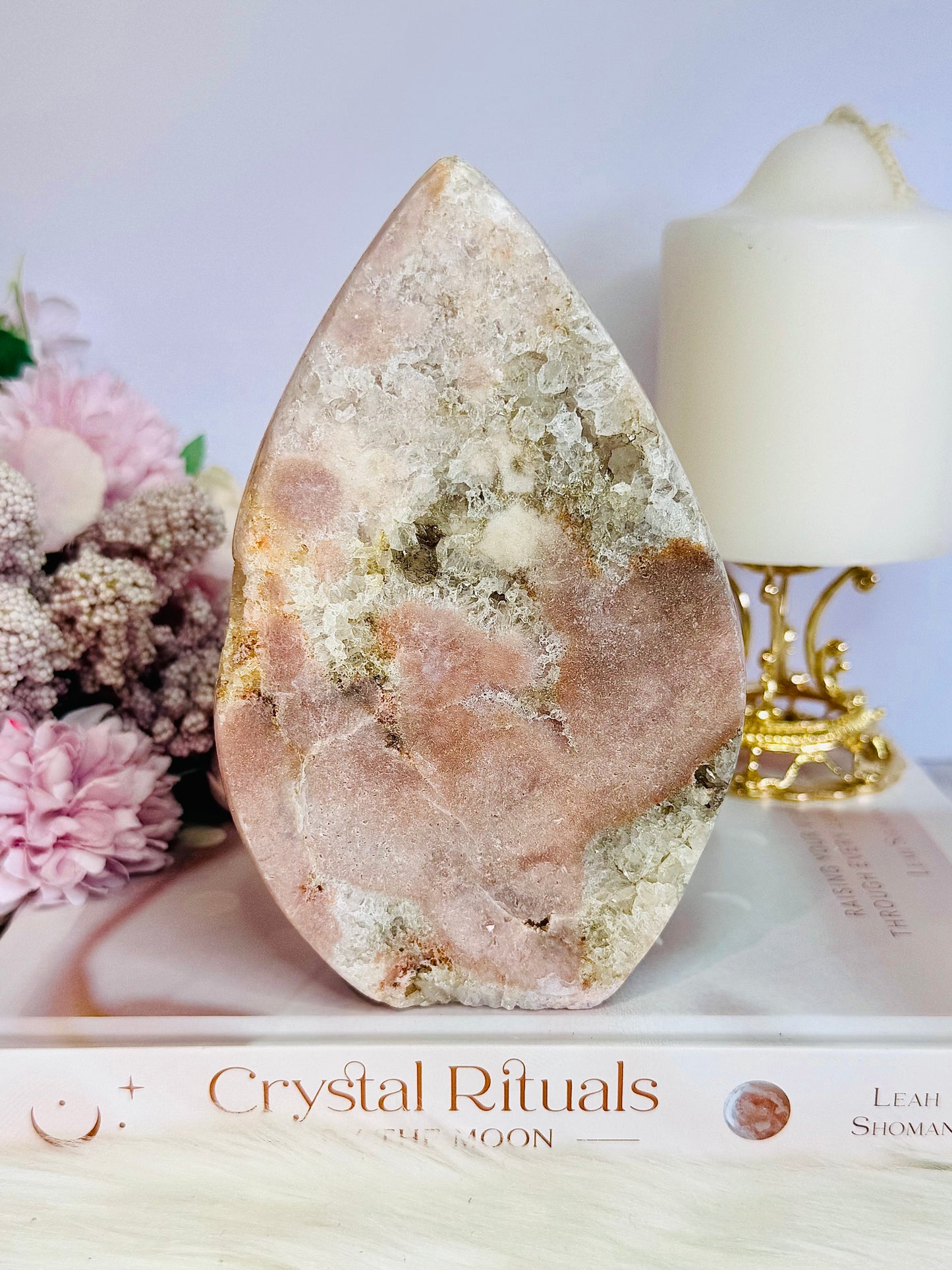 Classy & Fabulous Large 14.5cm 614gram Druzy Pink Amethyst Craved Flame | Freeform From Argentina