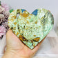Large Variscite Carved Heart with Azurite Inclusions on Stand 11cm