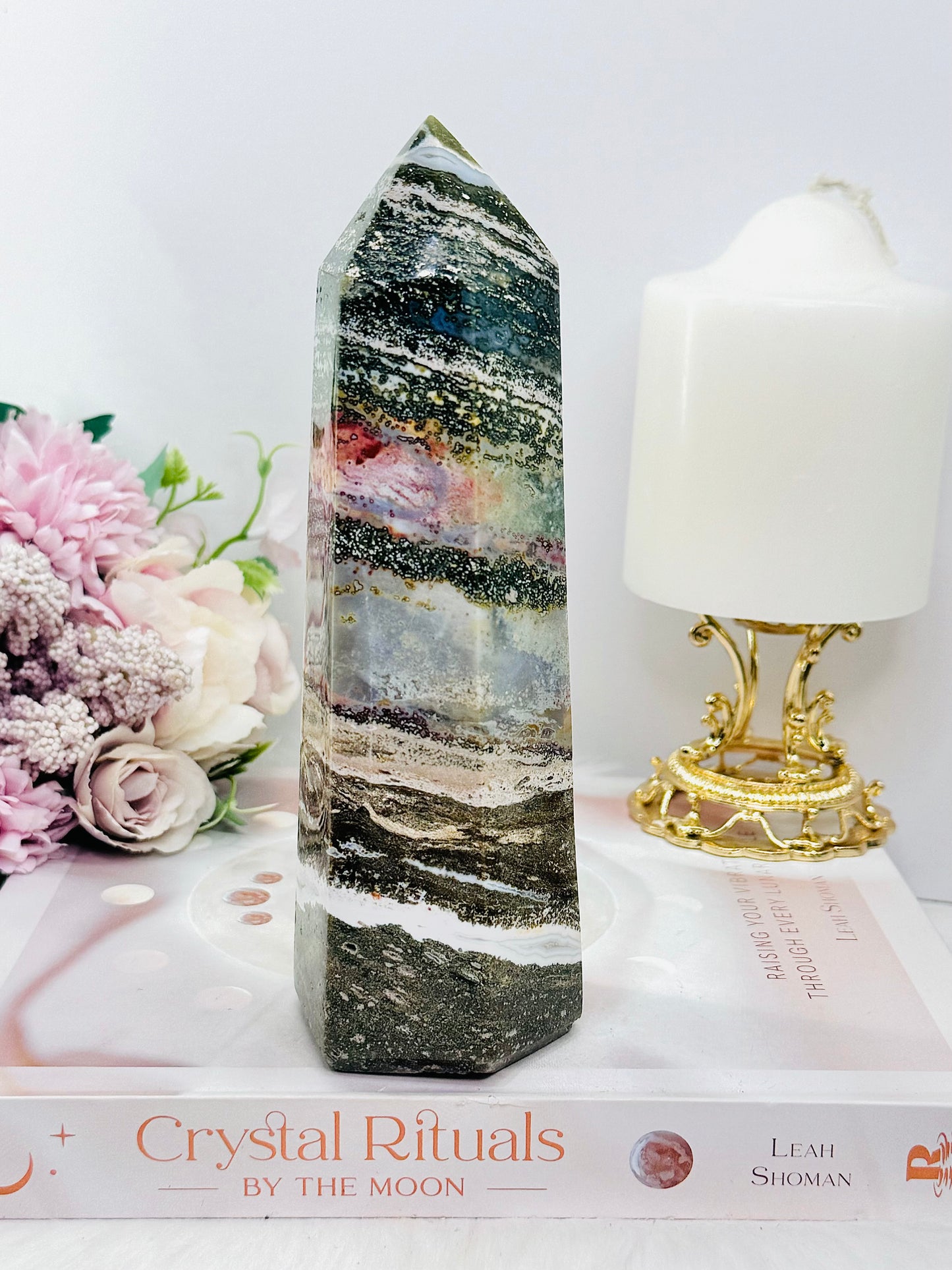 Large 729gram Natural Ocean Jasper Druzy Tower