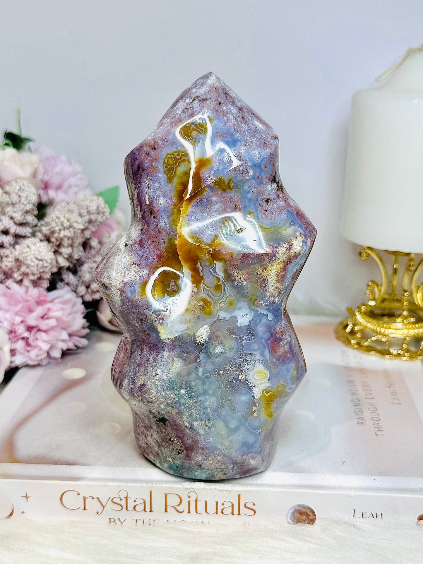 Large Ocean Jasper Carved Flame 16cm 850g