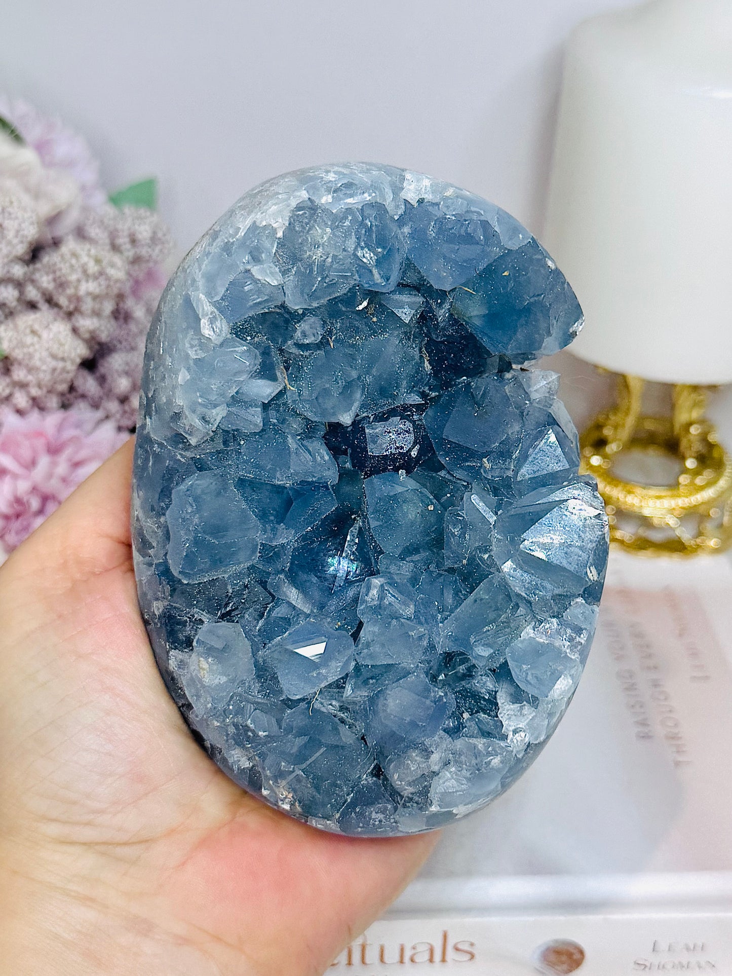 Deep Blue Celestite Cluster Freeform On Stand 11cm 966g