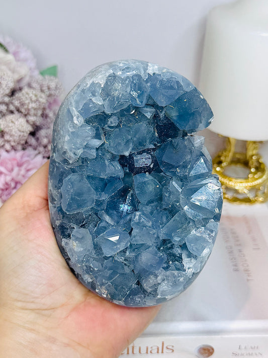 Deep Blue Celestite Cluster Freeform On Stand 11cm 966g