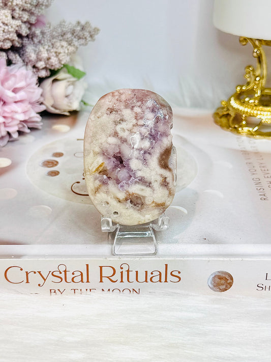 Pink Amethyst Druzy Palm Stone (stand is display only)