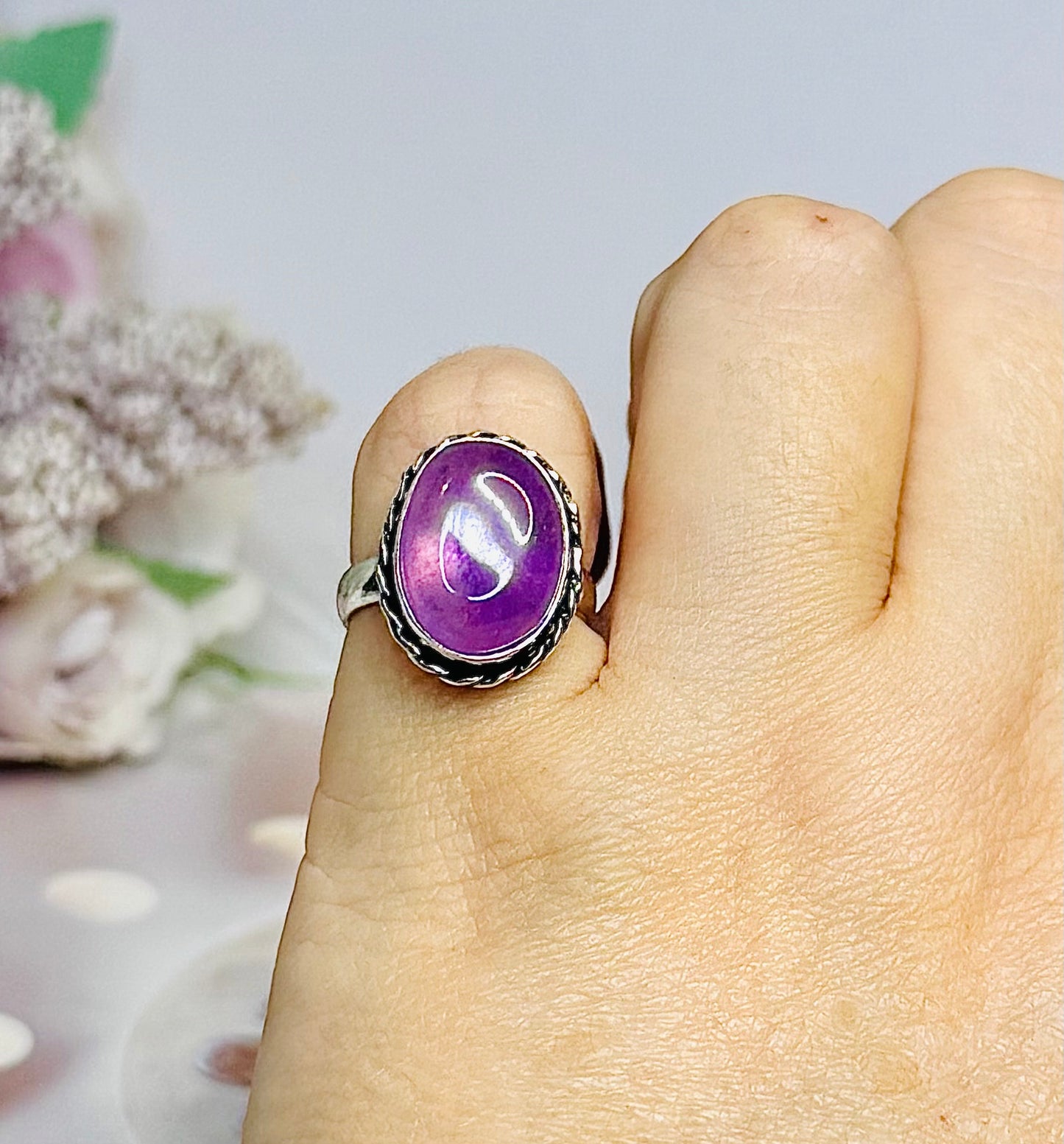 Purple Fluorite Sterling Silver Ring Size 6