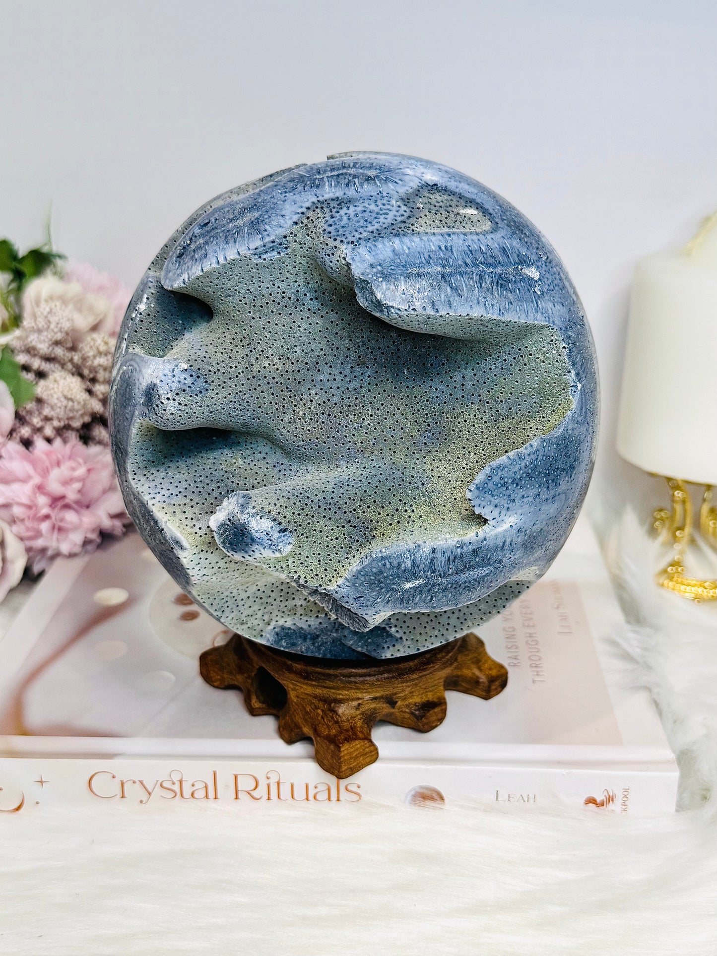 Huge Rare Natural Blue Coral Fossil Sphere 2.16KG