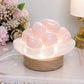 Selenite Bowl With Rose Quartz Tumble Stones on Small LED Light Base