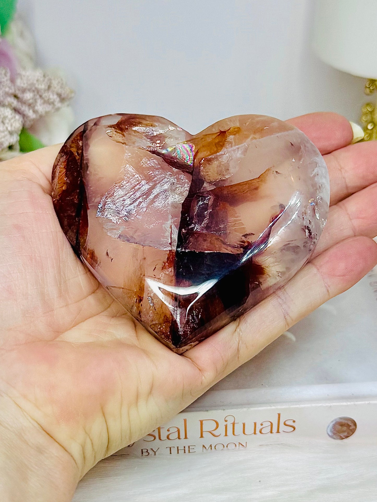 High Grade Fire Quartz Heart On Stand
