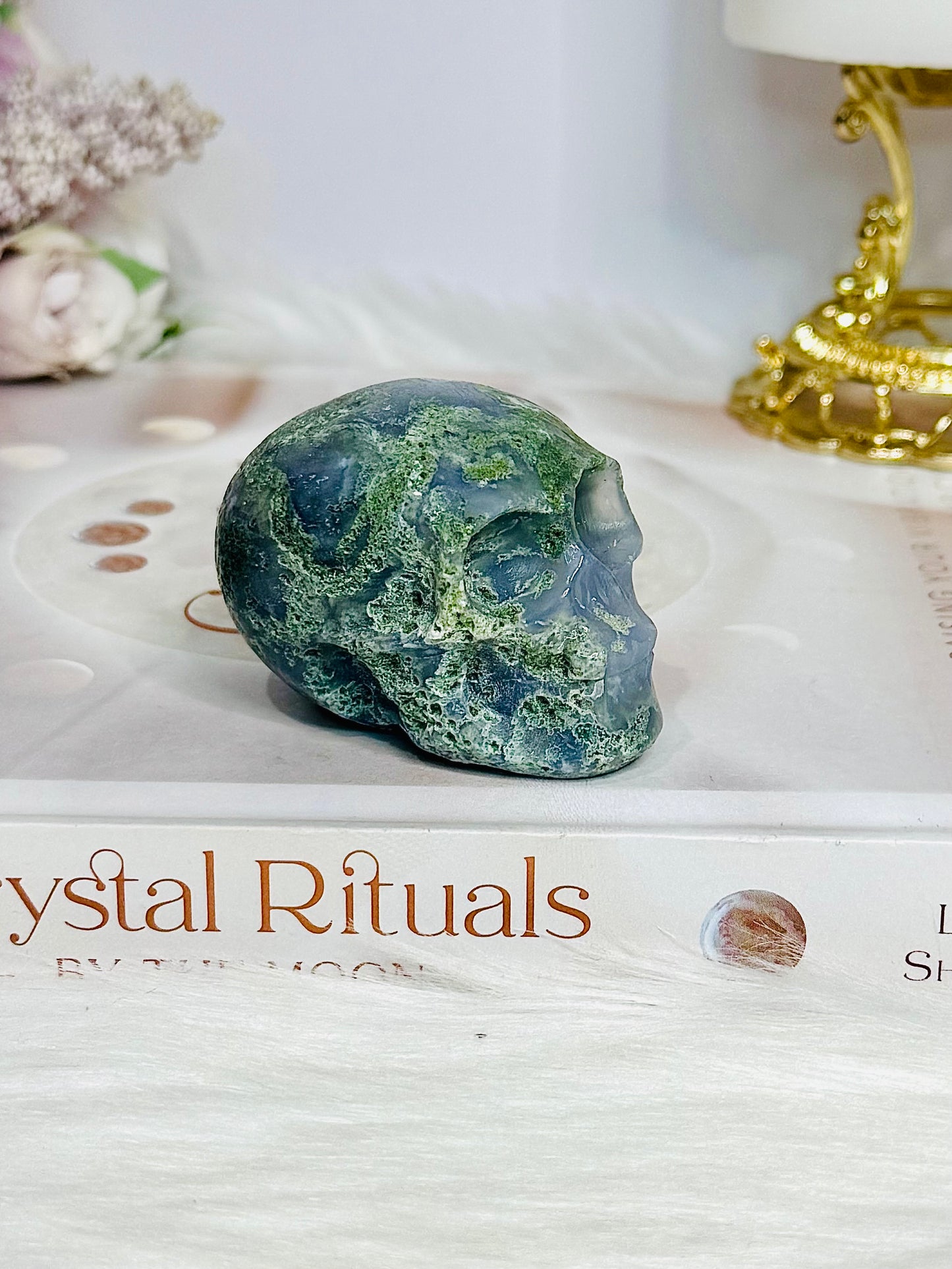 Moss Agate Carved Skull 5.5cm