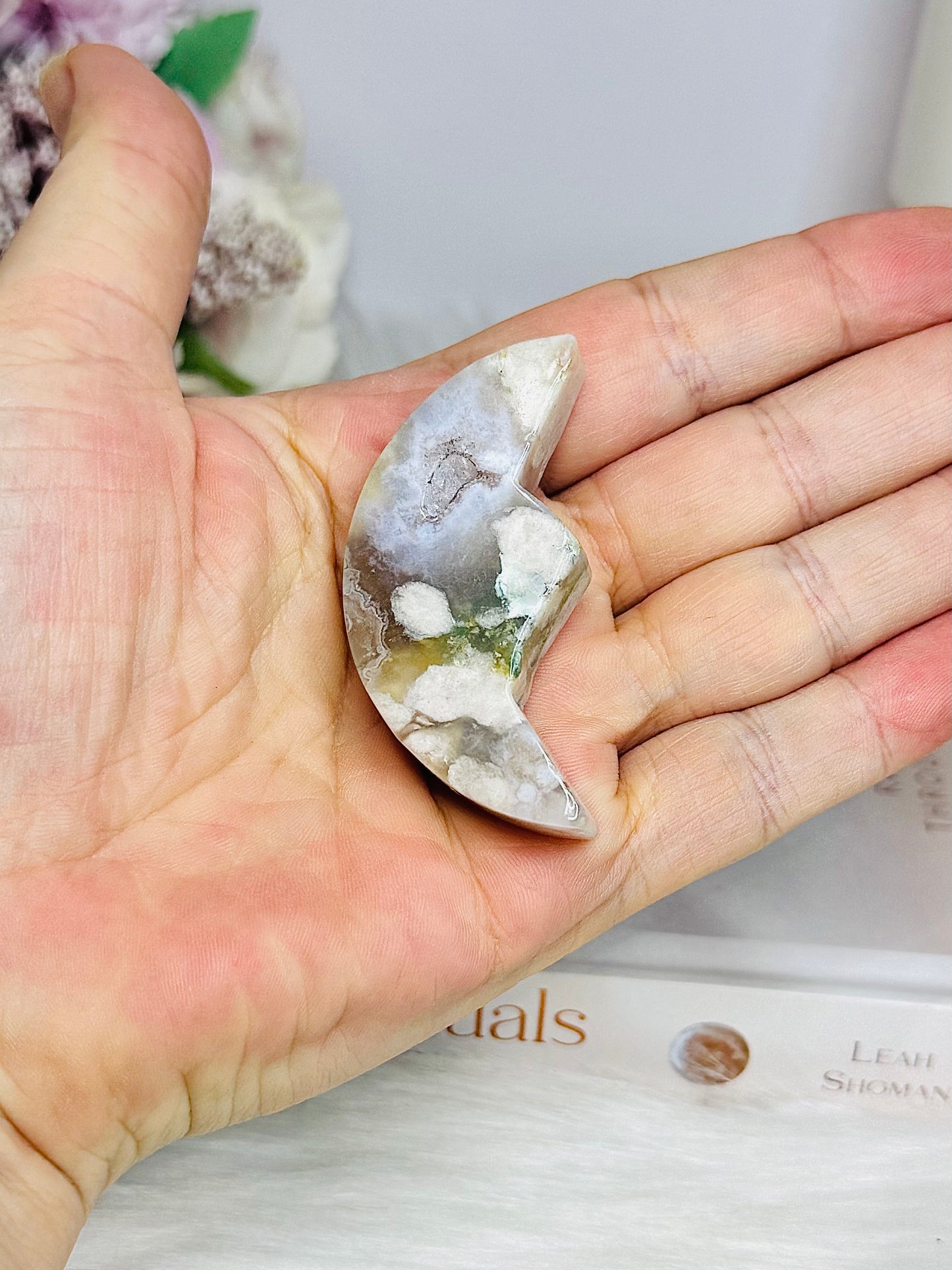 Green Flower Agate Moon 5.5cm