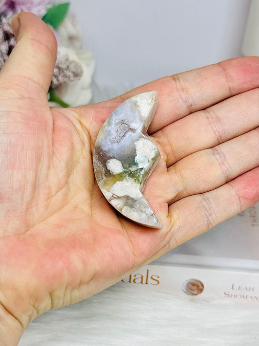 Green Flower Agate Moon 5.5cm