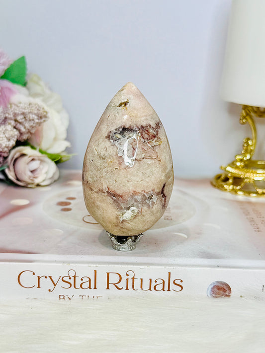 Druzy Flower Agate Carved Egg on Stand 8cm