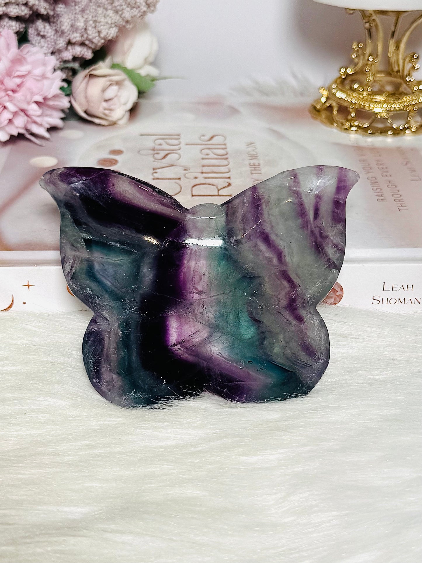 Rainbow Fluorite Carved Butterfly Bowl 9cm