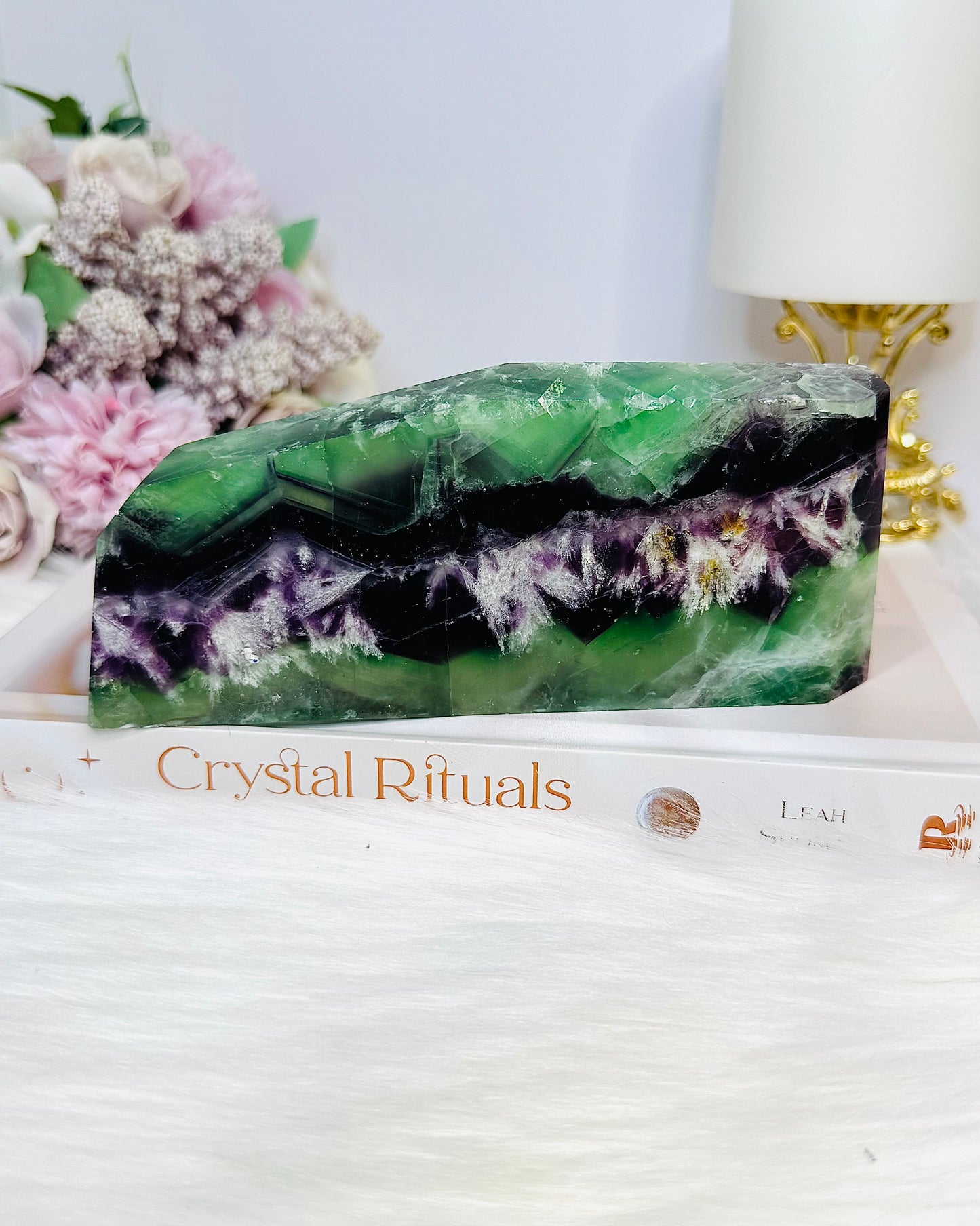 High Grade Rainbow Feather Fluorite Thick Slab 15cm