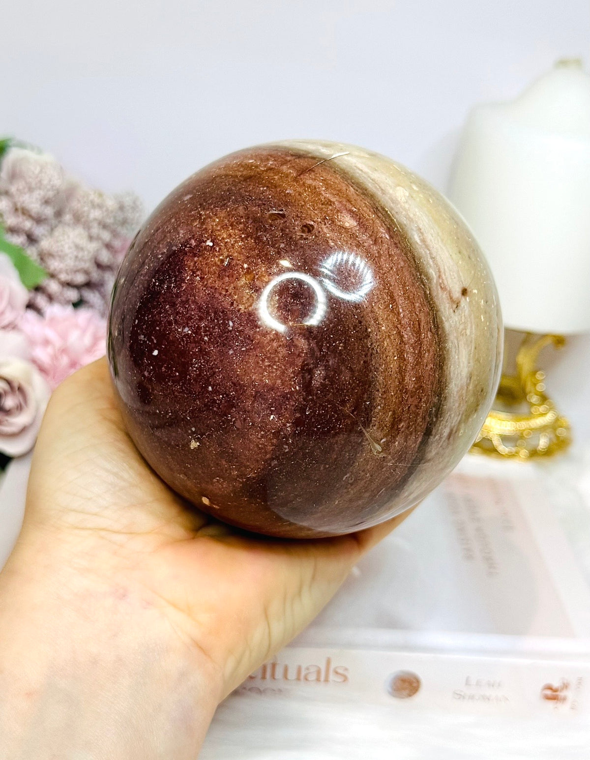 Large Chocolate Calcite Sphere On Stand 1.3KG