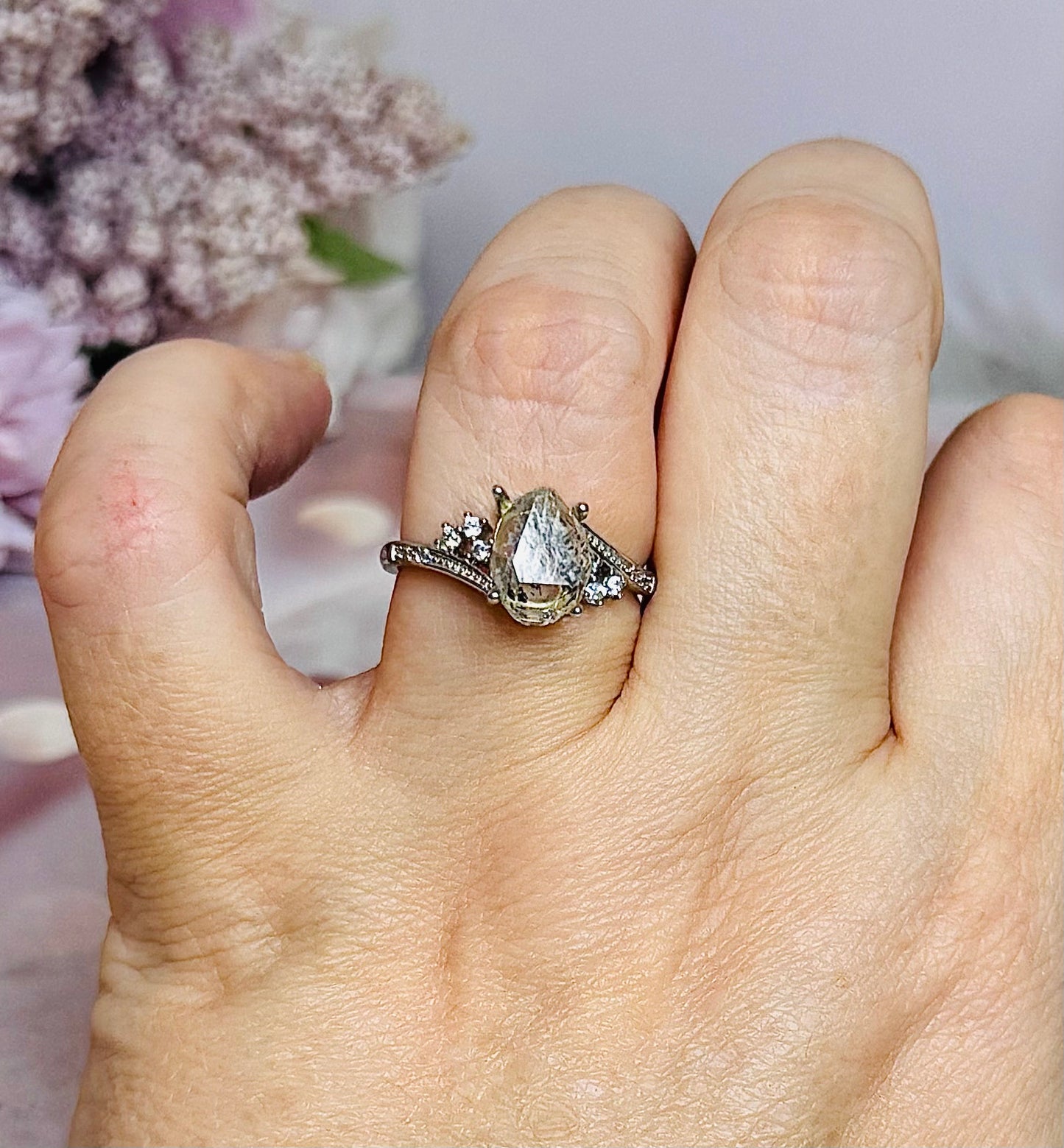 Herkimer Diamond Adjustable Silver Ring In Gift Bag