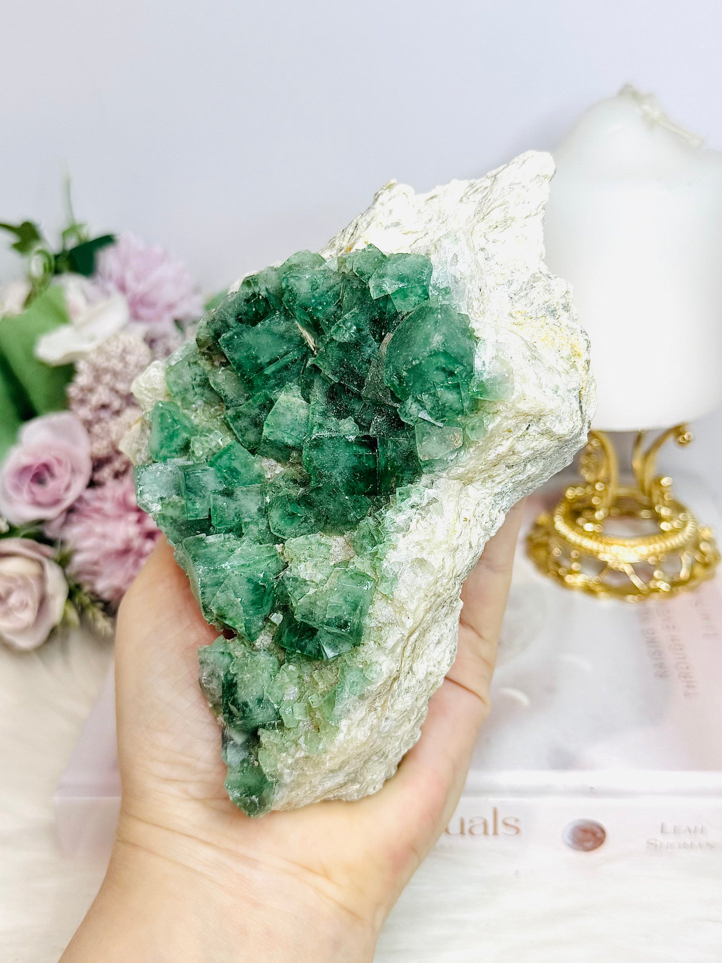 Natural Green Cubed Fluorite Specimen 640g