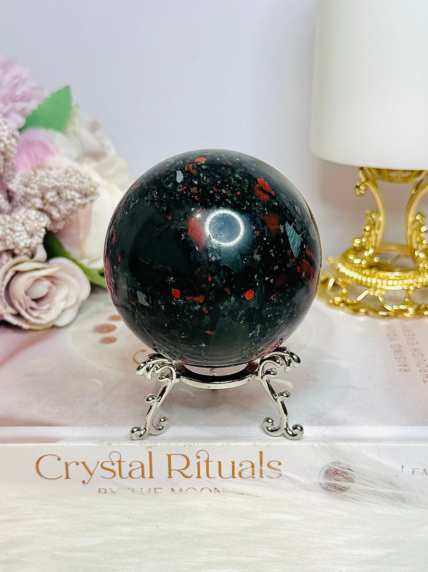 Blood Stone Large Sphere On Stand 424g