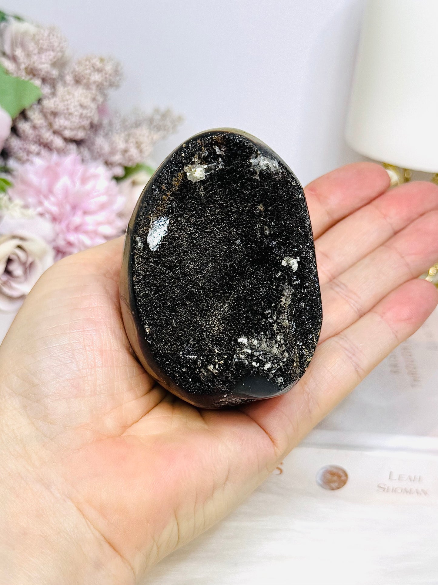 Druzy Septarian Egg on Stand 344g