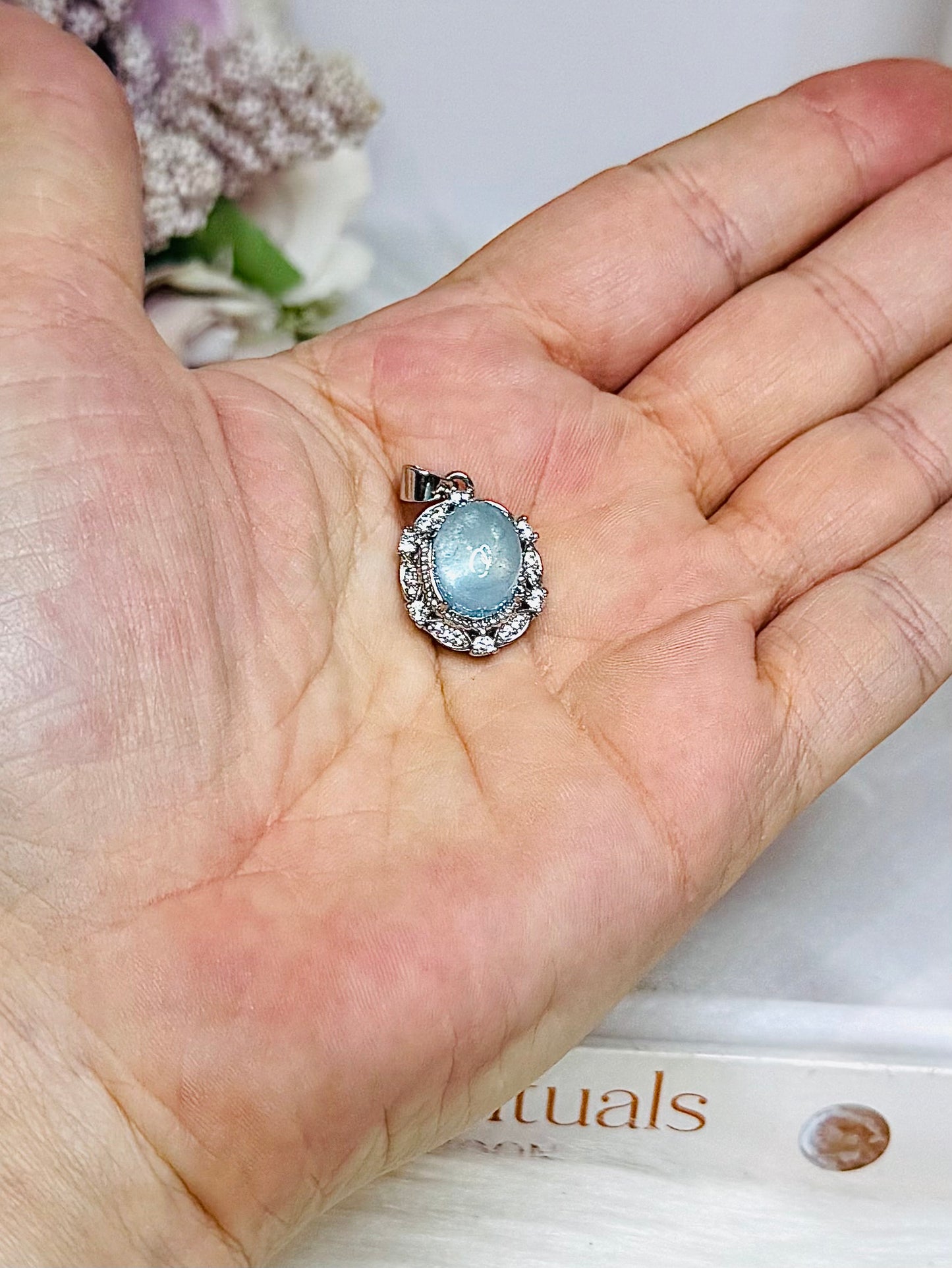 Silver Aquamarine Pendant in Gift Bag